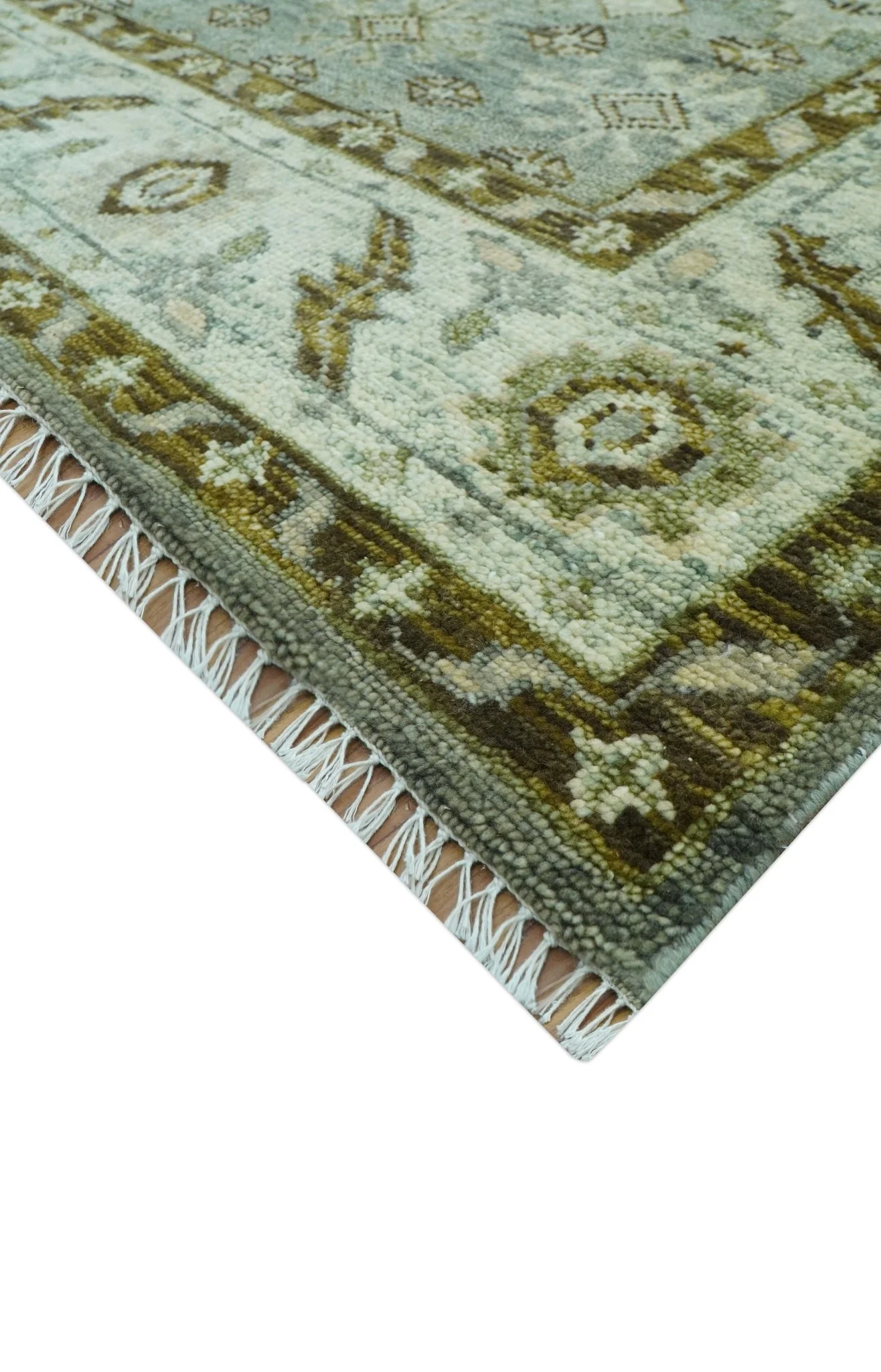 Custom Made Silver Traditional Heriz Design Hand Knotted wool area rug - Image 5