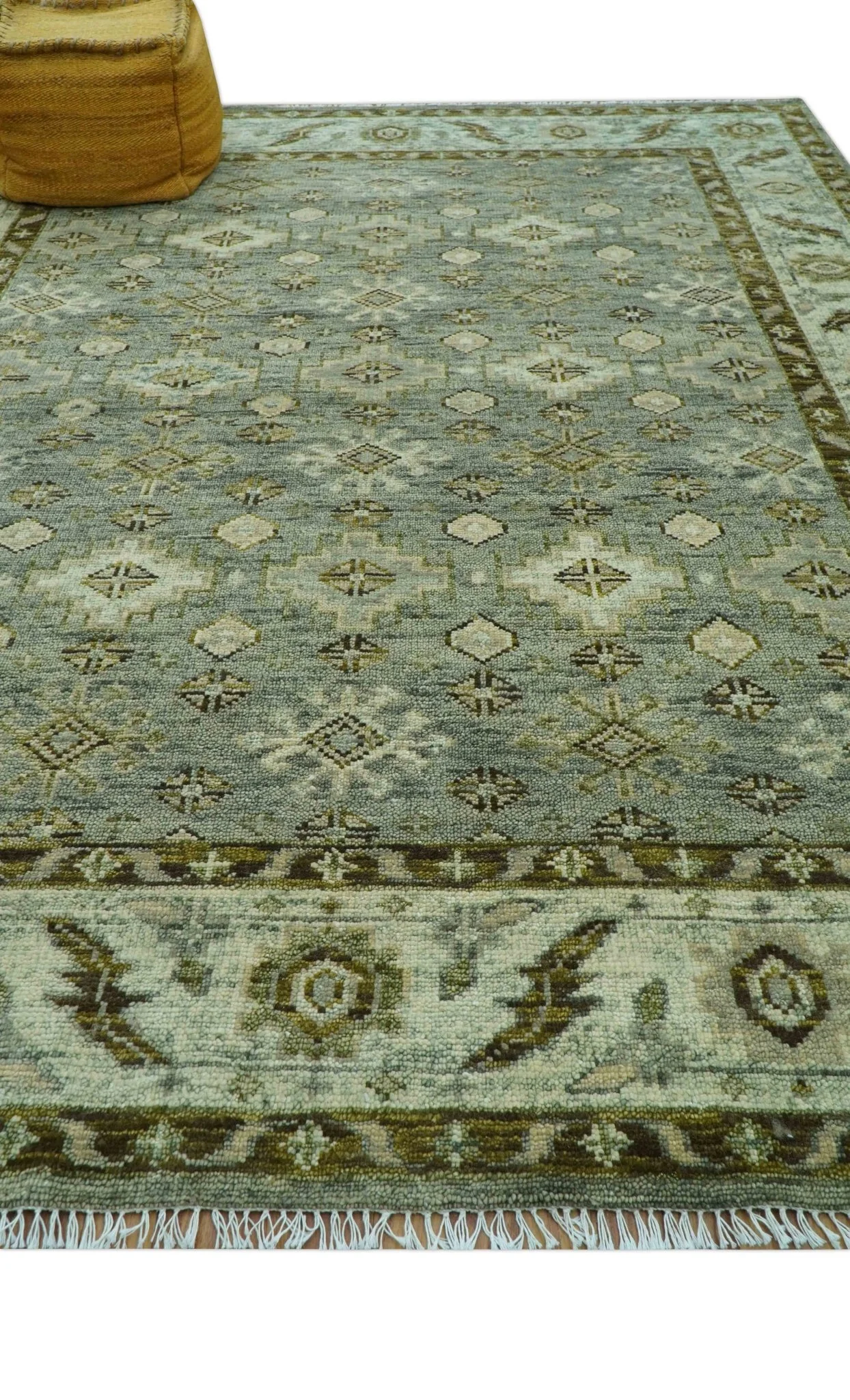 Custom Made Silver Traditional Heriz Design Hand Knotted wool area rug - Image 8