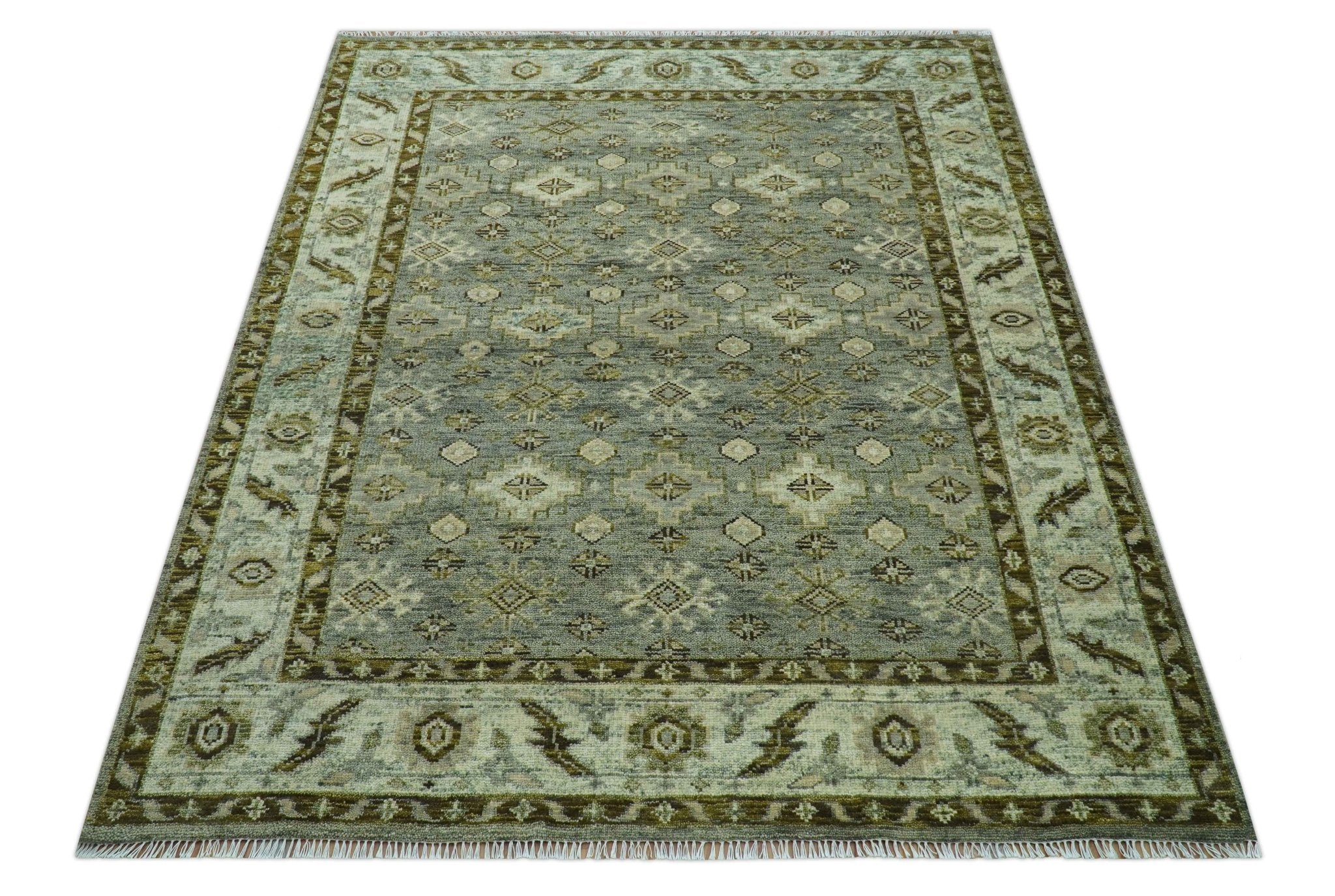 Custom Made Silver Traditional Heriz Design Hand Knotted wool area rug - Image 9