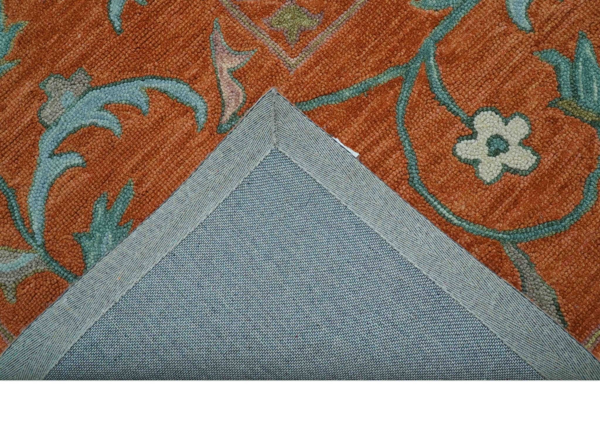 Custom Made Oriental Uzbek Design Floral Rust Hand Tufted Wool Area Rug - Image 4