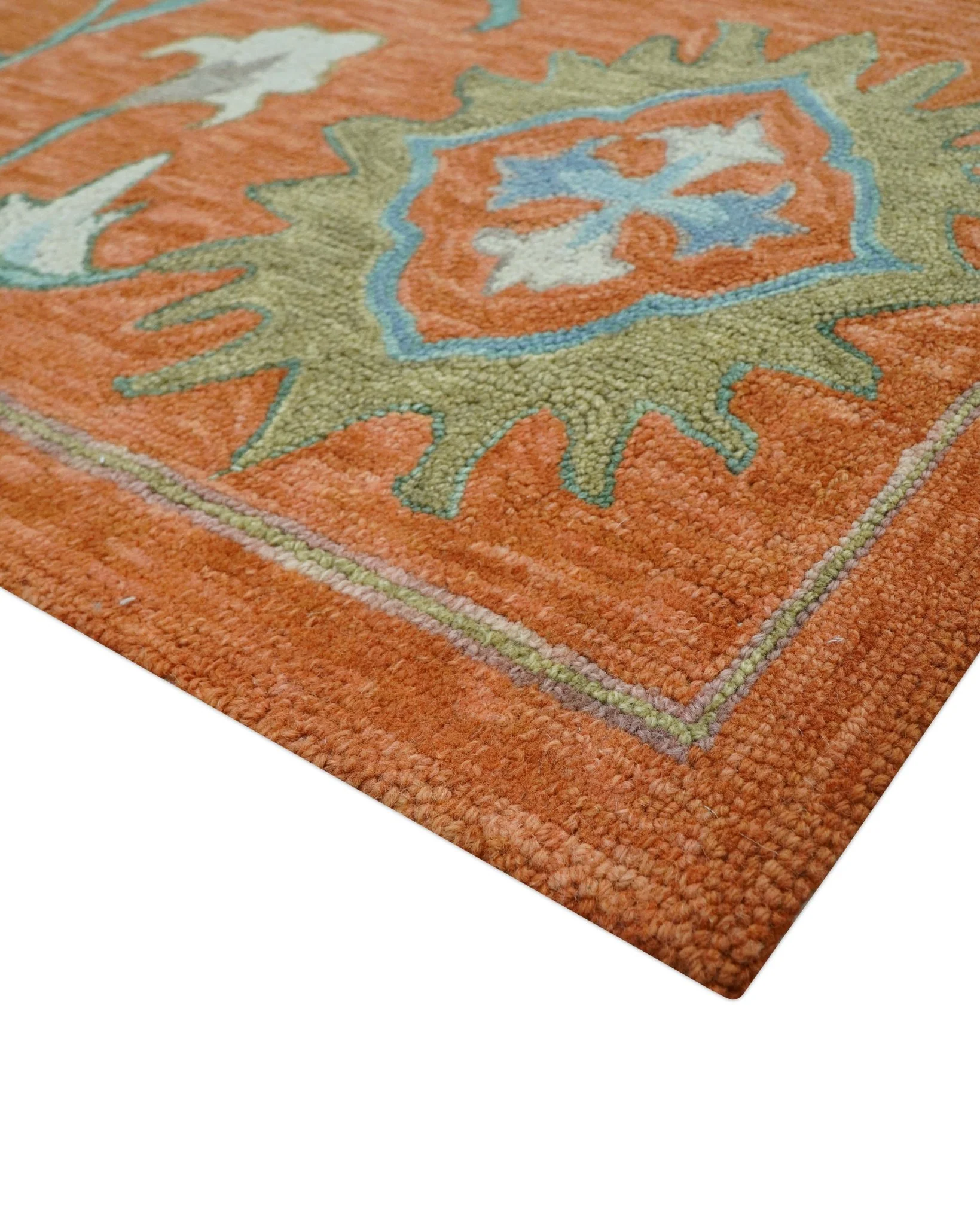 Custom Made Oriental Uzbek Design Floral Rust Hand Tufted Wool Area Rug - Image 5