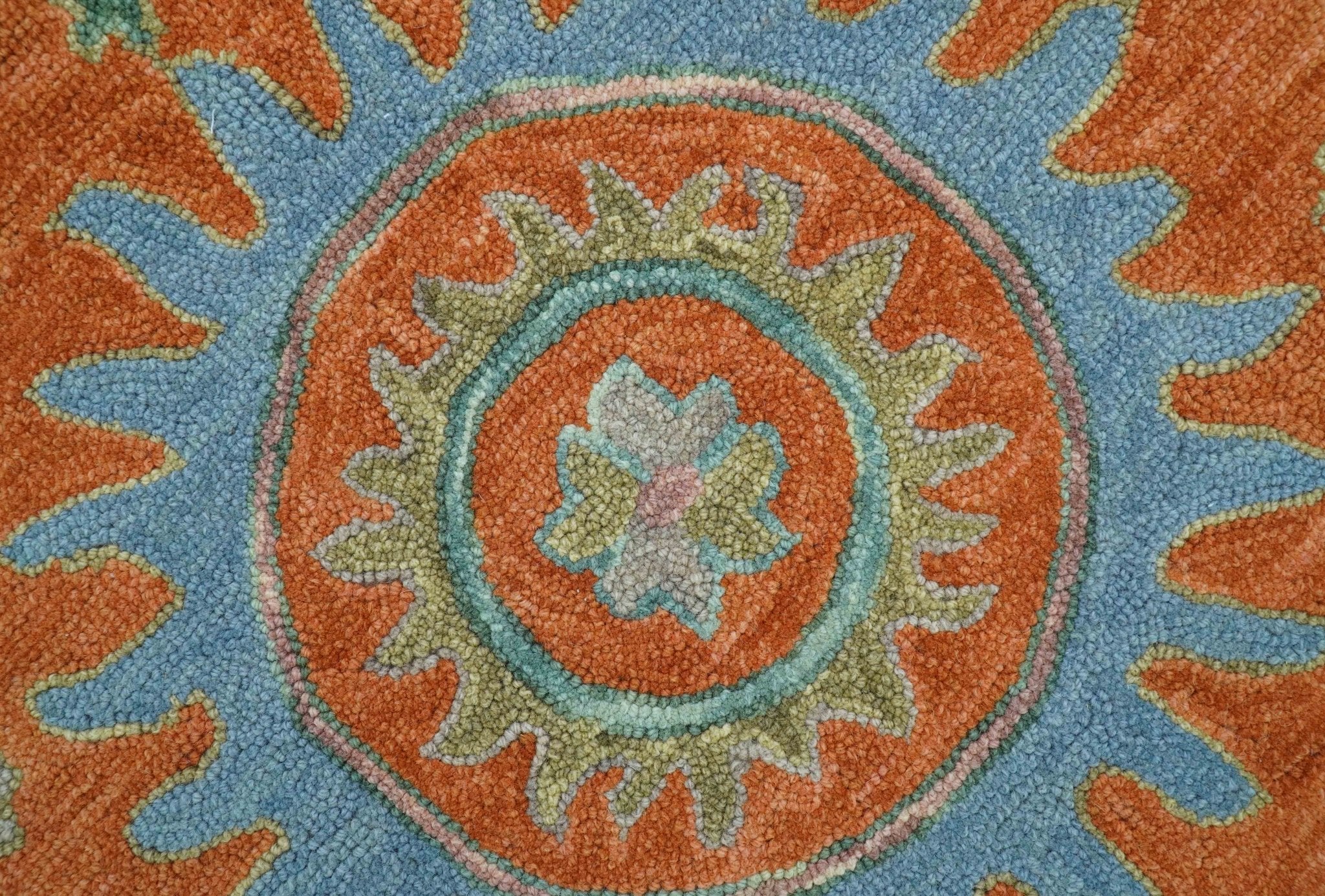 Custom Made Oriental Uzbek Design Floral Rust Hand Tufted Wool Area Rug - Image 7