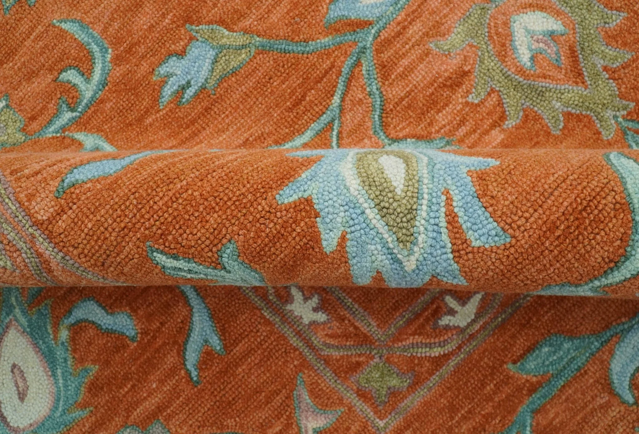 Custom Made Oriental Uzbek Design Floral Rust Hand Tufted Wool Area Rug - Image 8