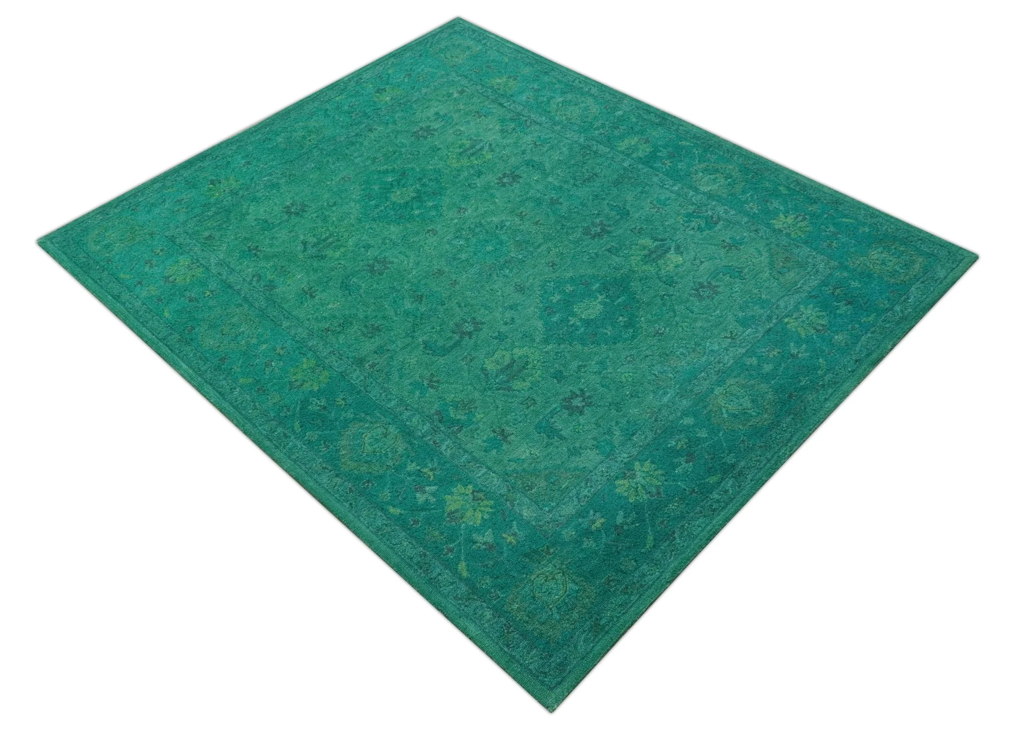 Custom Made Overdyed Traditional Oushak Green Hand Tufted Wool Area Rug - Image 10