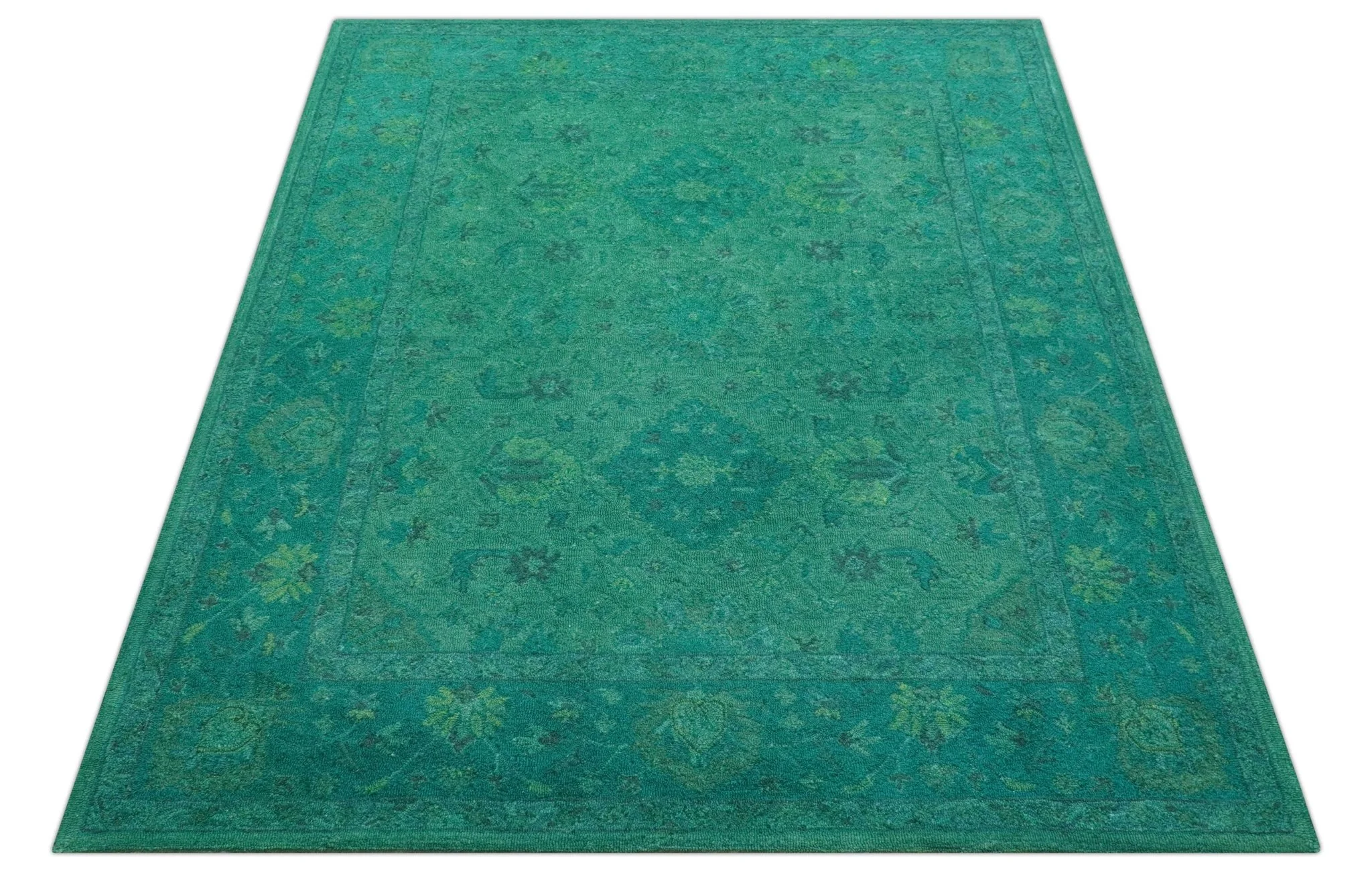 Custom Made Overdyed Traditional Oushak Green Hand Tufted Wool Area Rug - Image 11