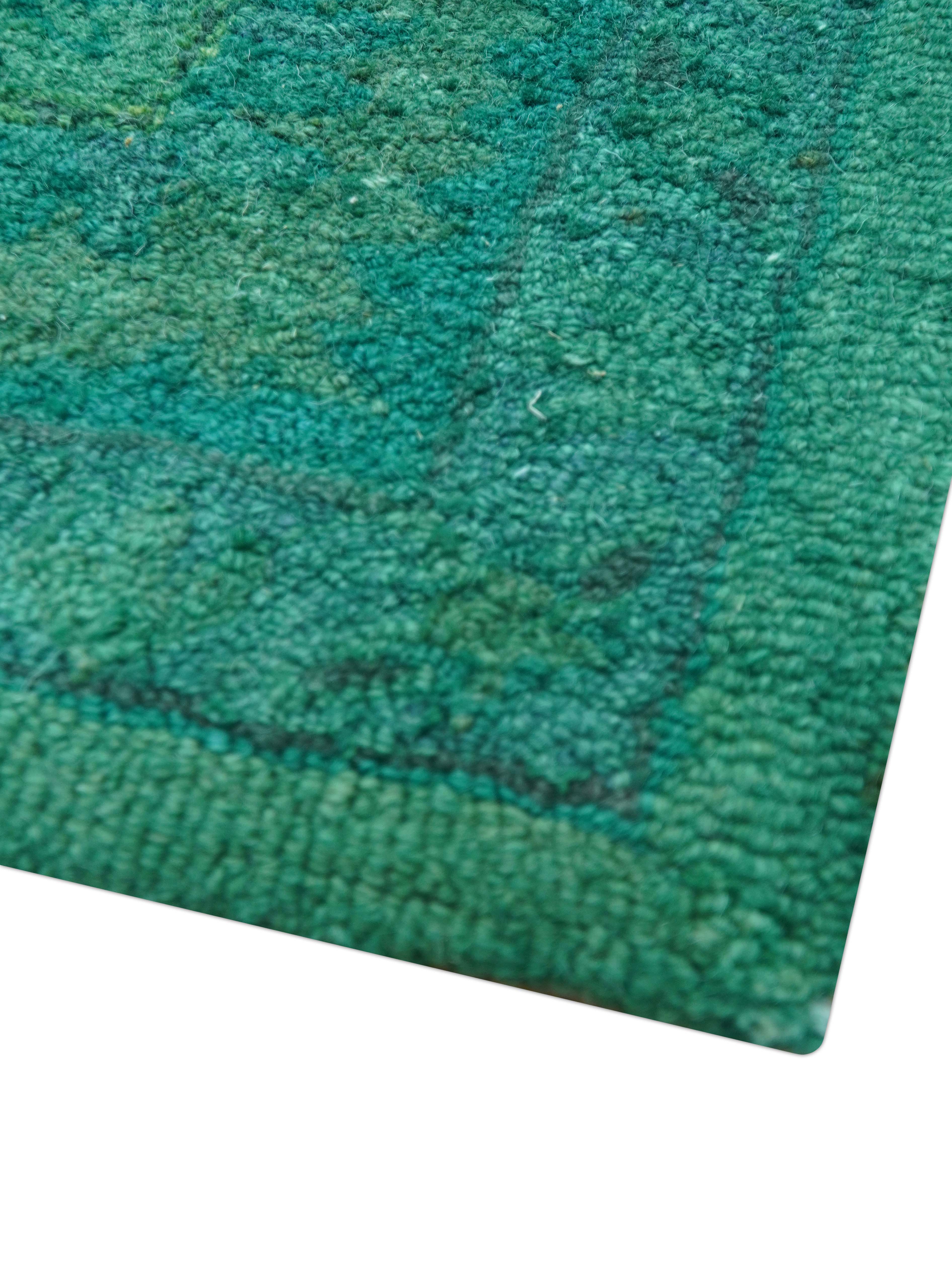 Custom Made Overdyed Traditional Oushak Green Hand Tufted Wool Area Rug - Image 9