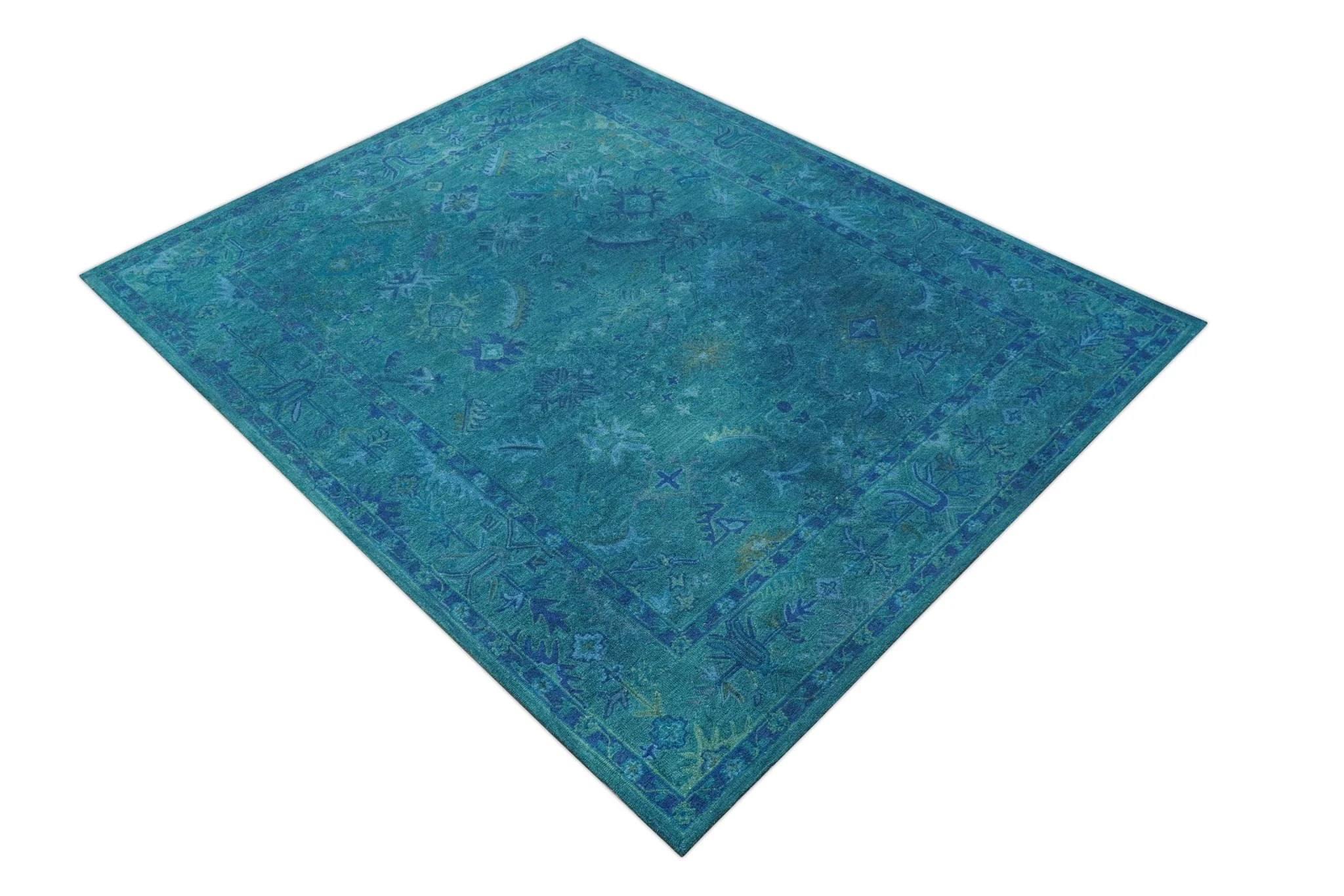 Custom Made Overdyed Traditional Oushak Blue Hand Tufted Wool Area Rug - Image 10