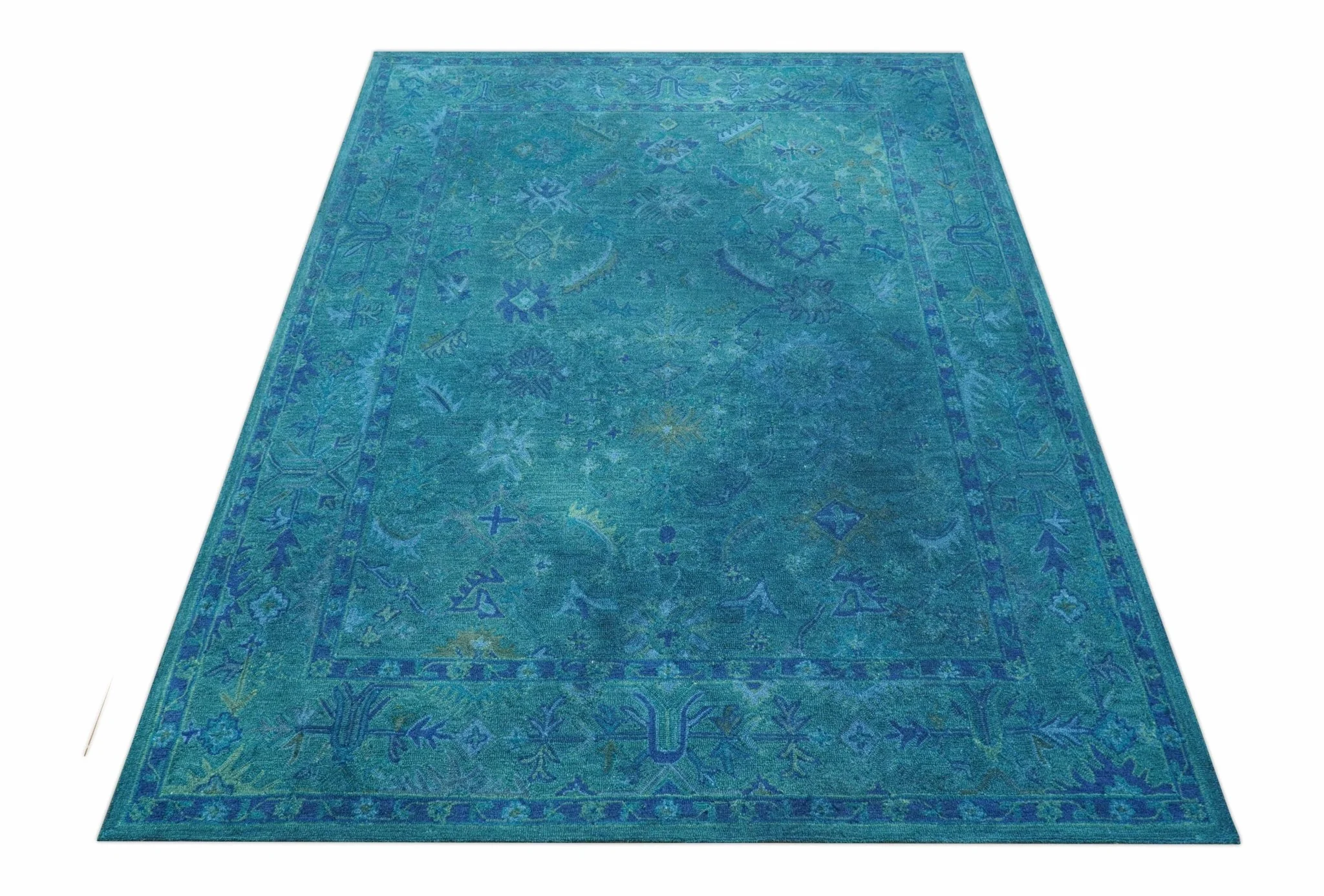 Custom Made Overdyed Traditional Oushak Blue Hand Tufted Wool Area Rug - Image 11