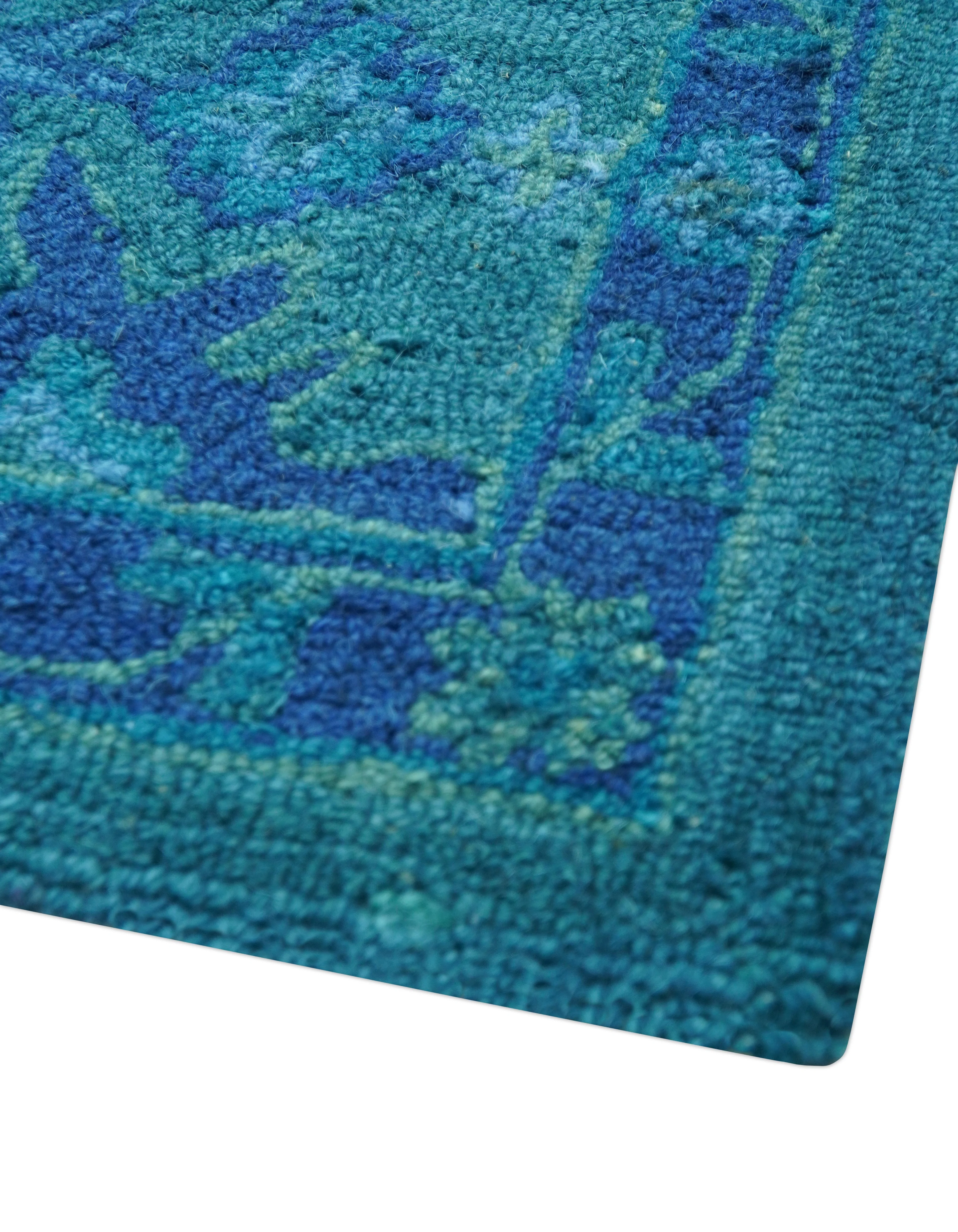 Custom Made Overdyed Traditional Oushak Blue Hand Tufted Wool Area Rug - Image 5