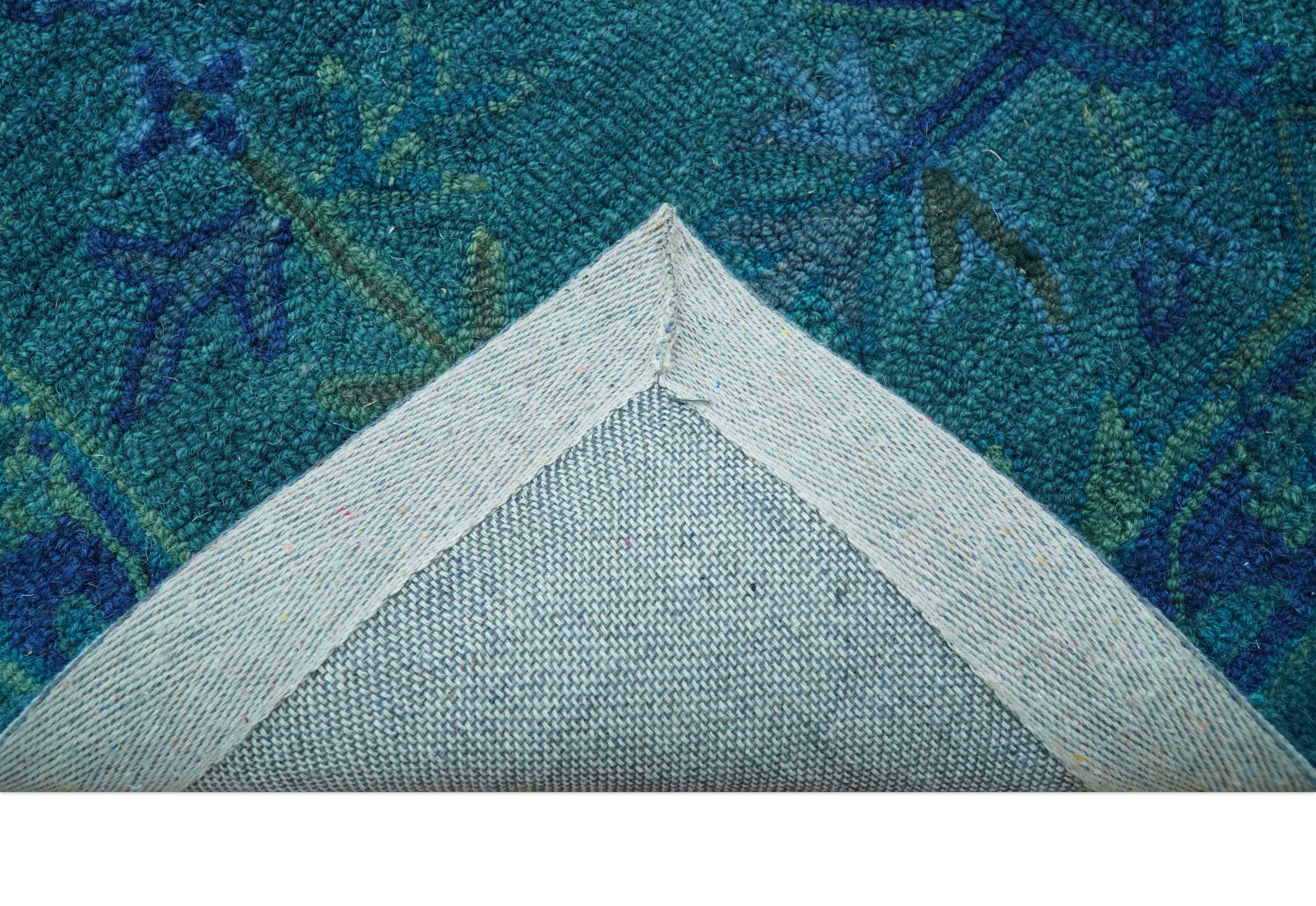Custom Made Overdyed Traditional Oushak Blue Hand Tufted Wool Area Rug - Image 6