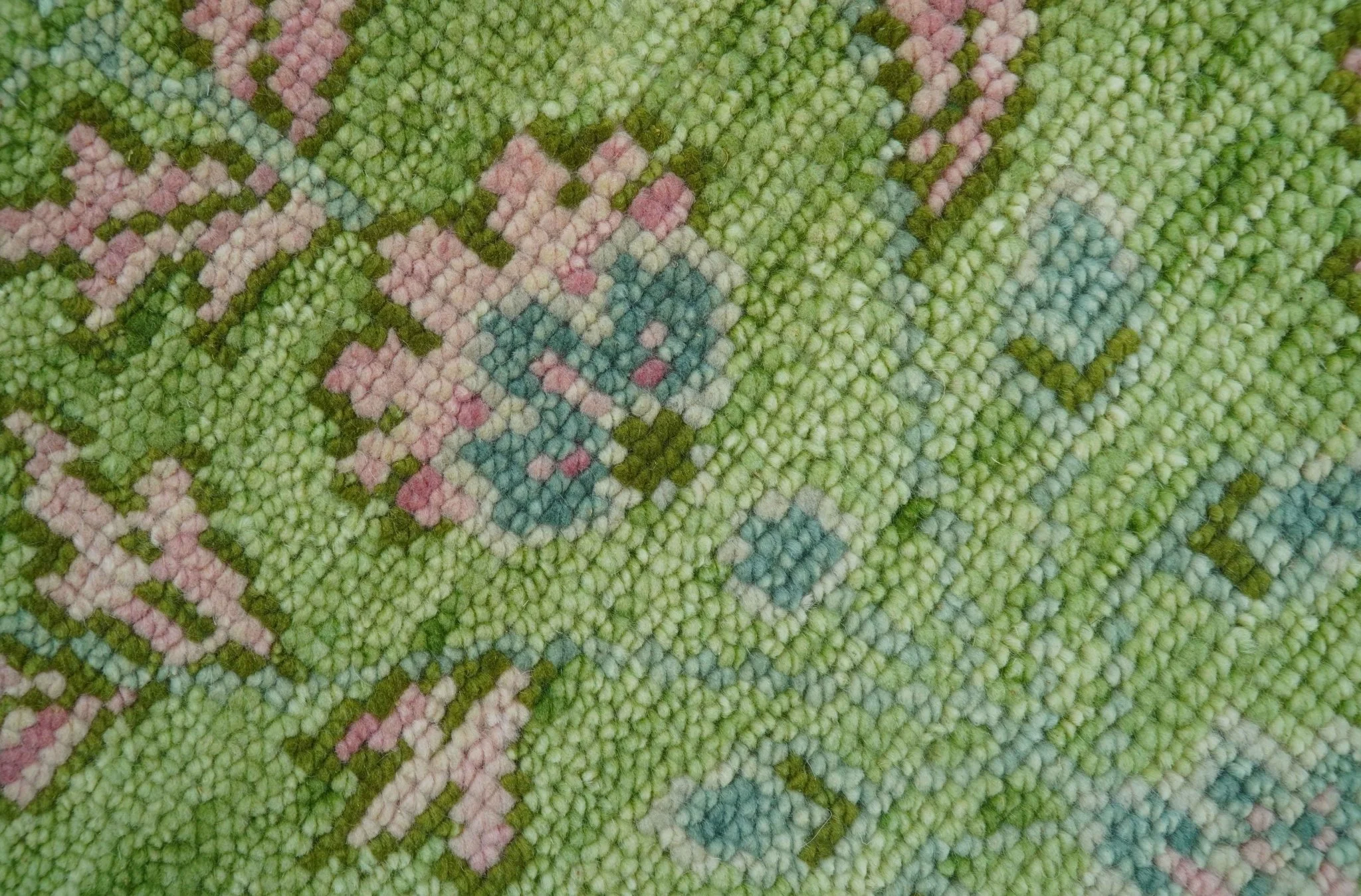 Custom Made Pink And Green Traditional Floral Motifs Design Hand Knotted wool area rug - Image 6