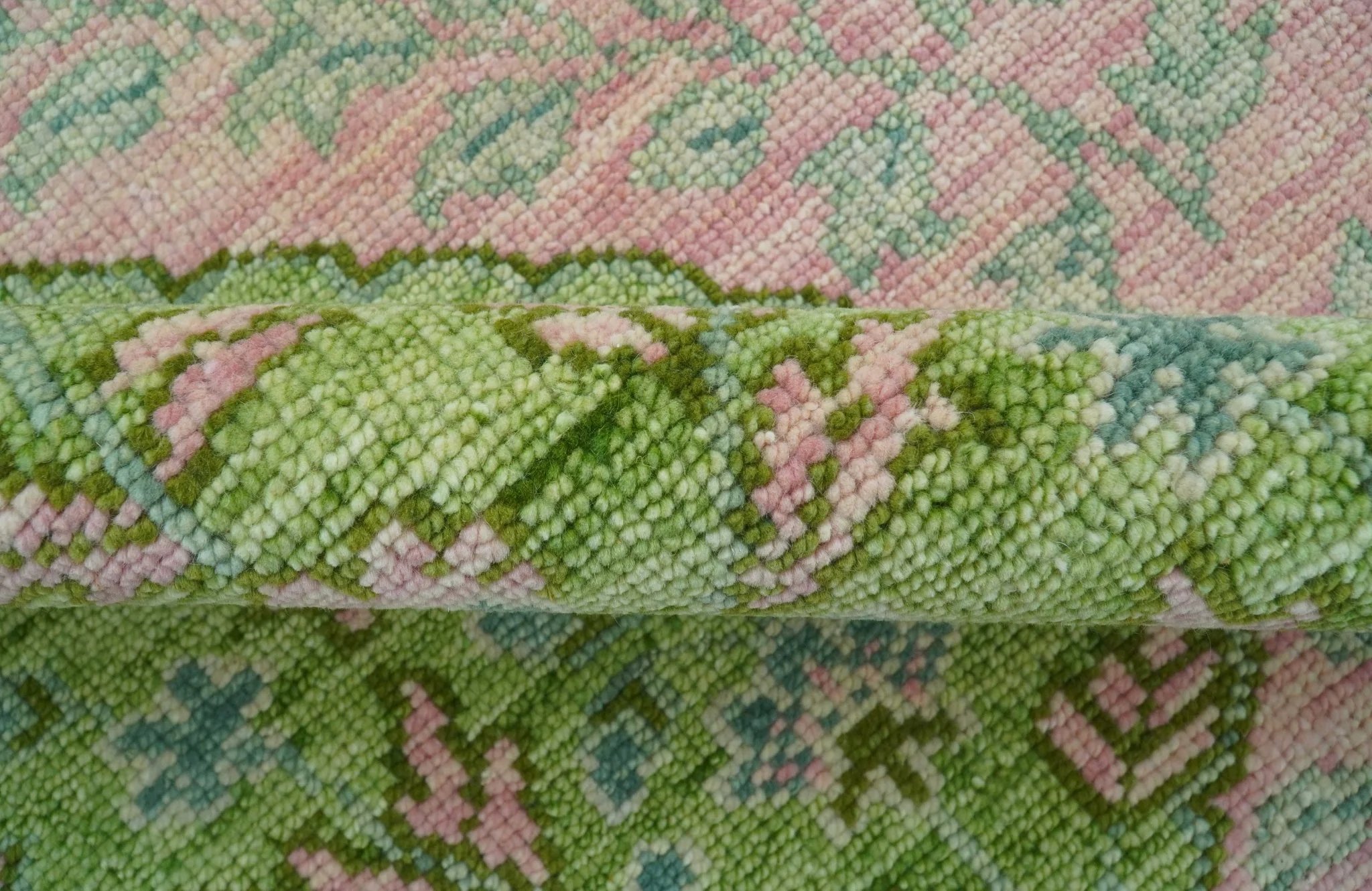 Custom Made Pink And Green Traditional Floral Motifs Design Hand Knotted wool area rug - Image 7