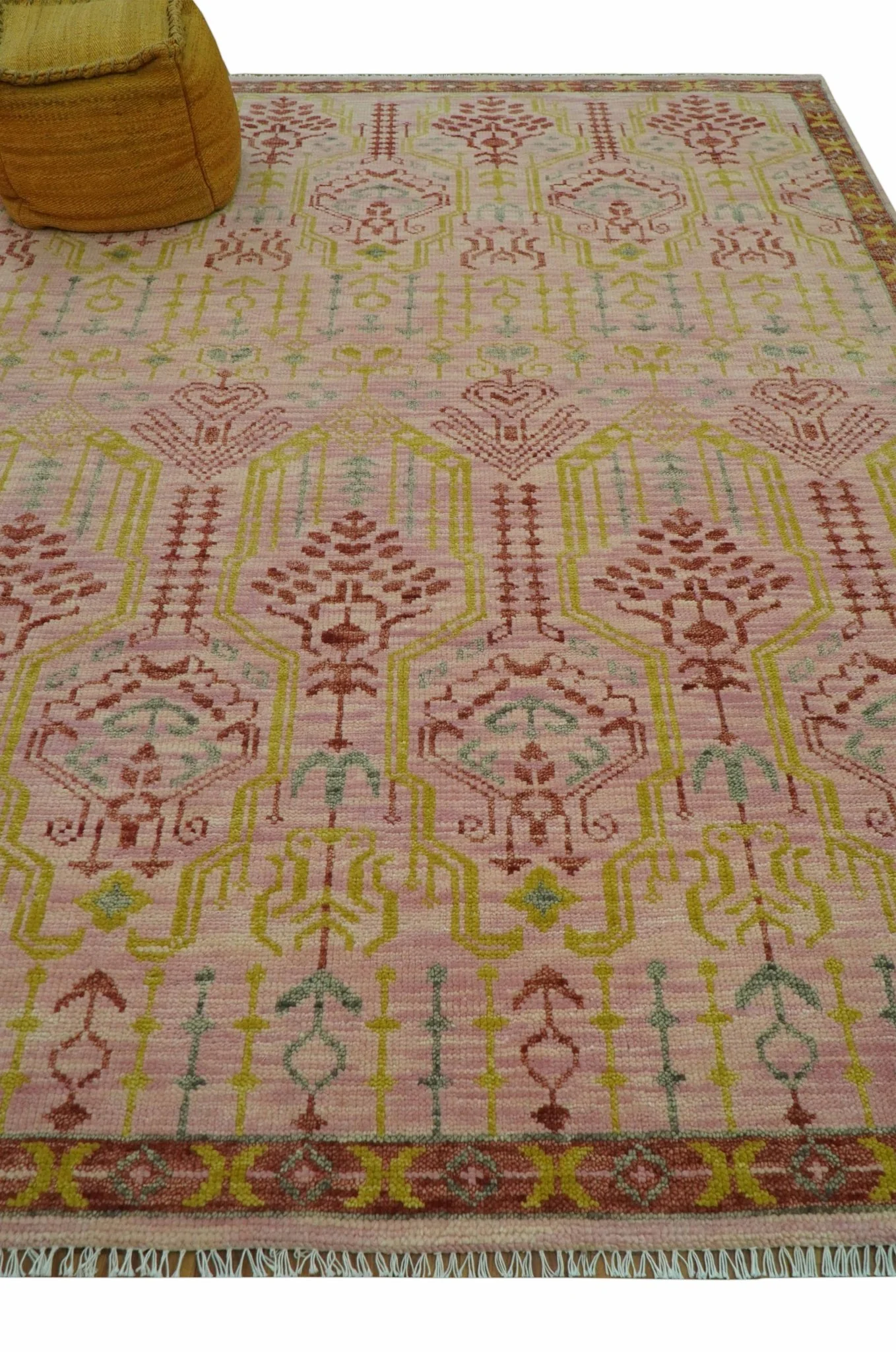 Custom Made Pink And Rust Traditional Design Hand Knotted wool rug - Image 10