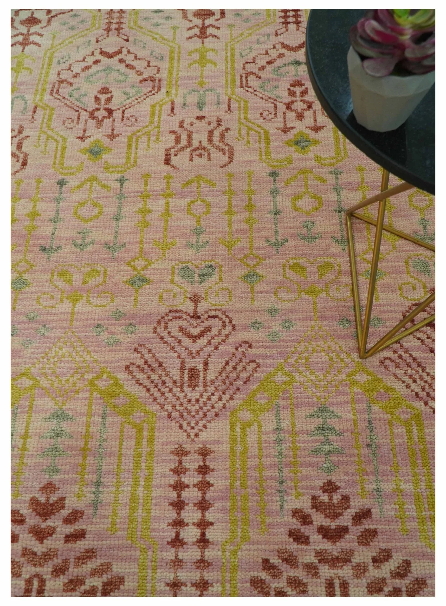 Custom Made Pink And Rust Traditional Design Hand Knotted wool rug - Image 2