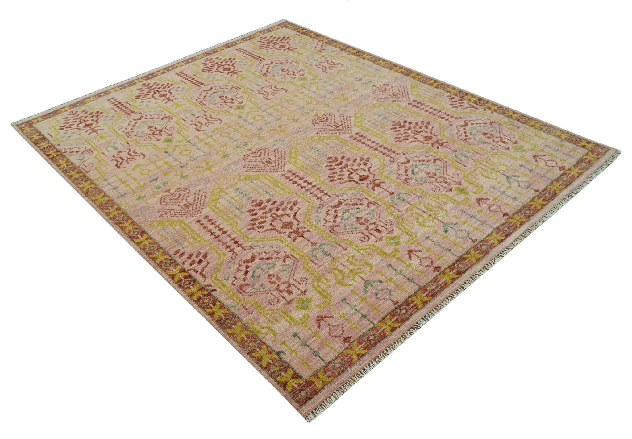 Custom Made Pink And Rust Traditional Design Hand Knotted wool rug - Image 3