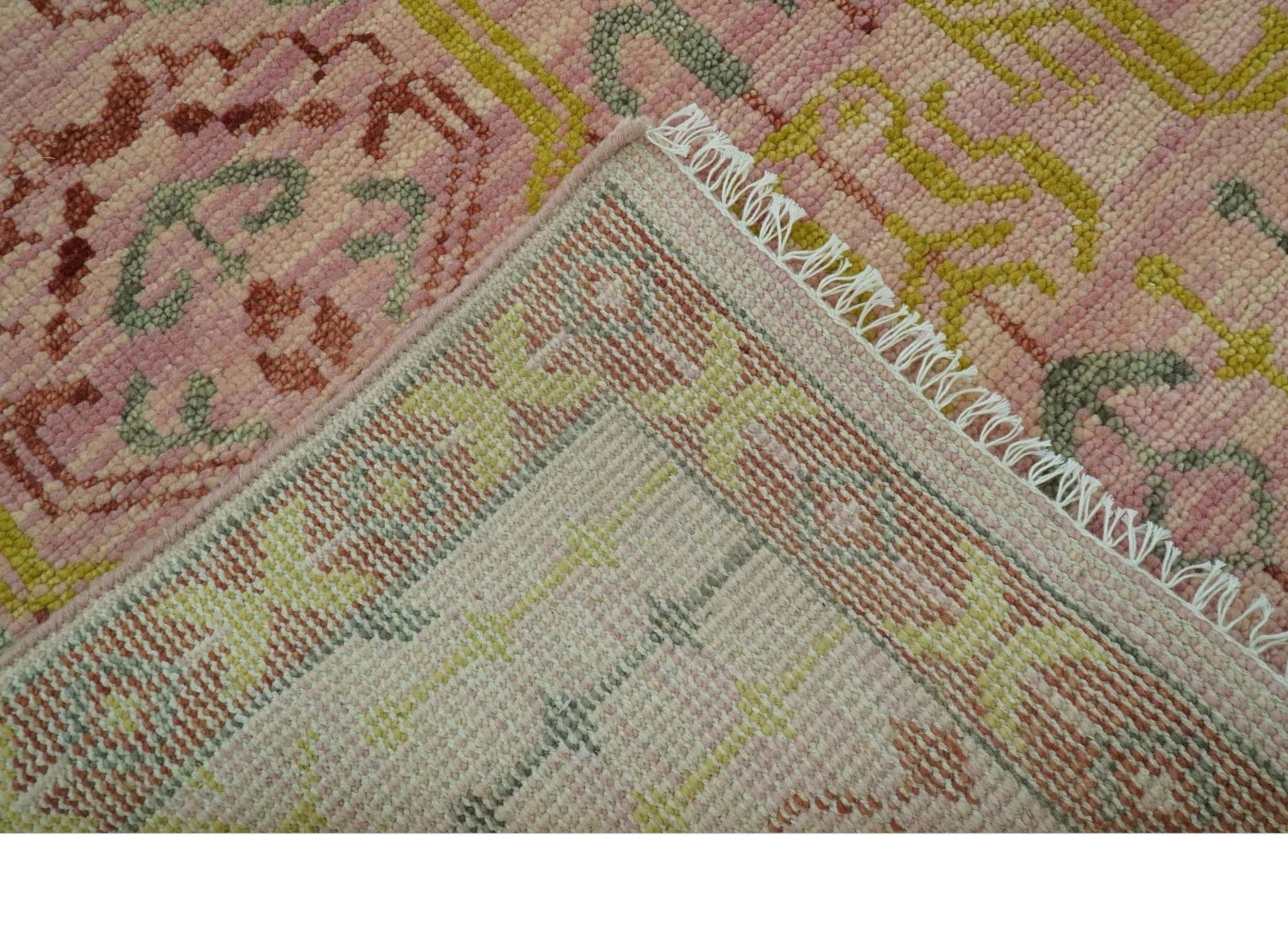 Custom Made Pink And Rust Traditional Design Hand Knotted wool rug - Image 6