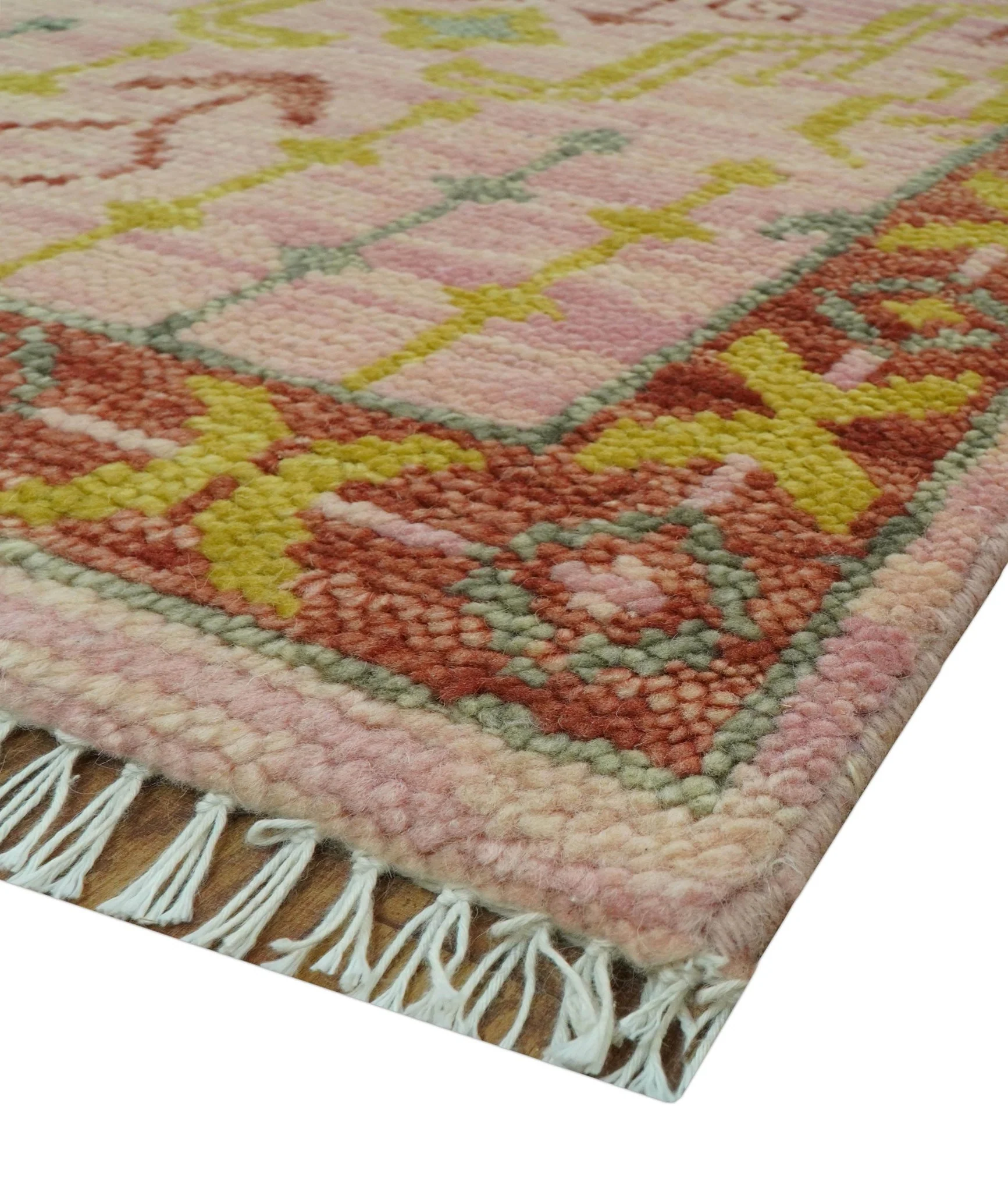 Custom Made Pink And Rust Traditional Design Hand Knotted wool rug - Image 9