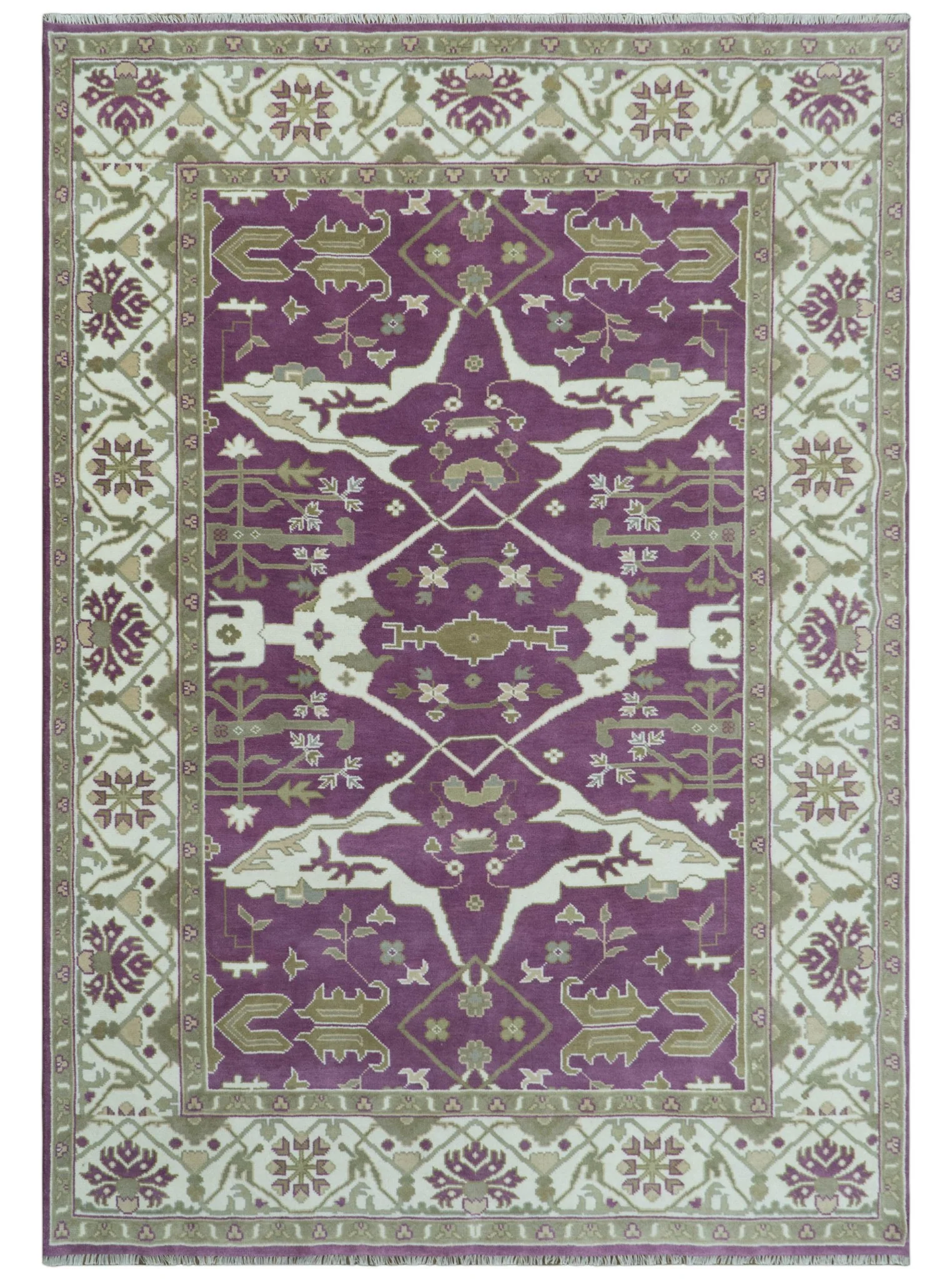 Custom Made Purple, Ivory And Beige Traditional Oushak Design Hand Knotted wool rug - Image 10