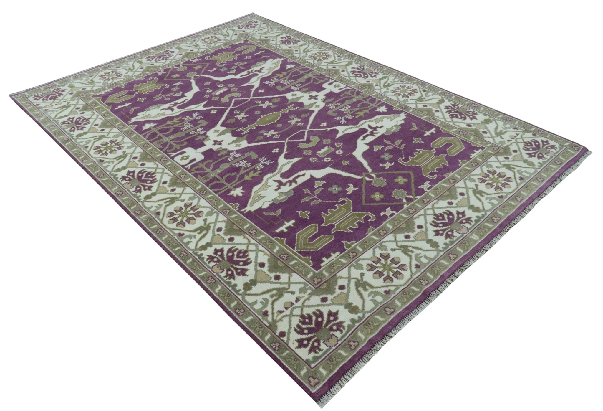 Custom Made Purple, Ivory And Beige Traditional Oushak Design Hand Knotted wool rug - Image 11