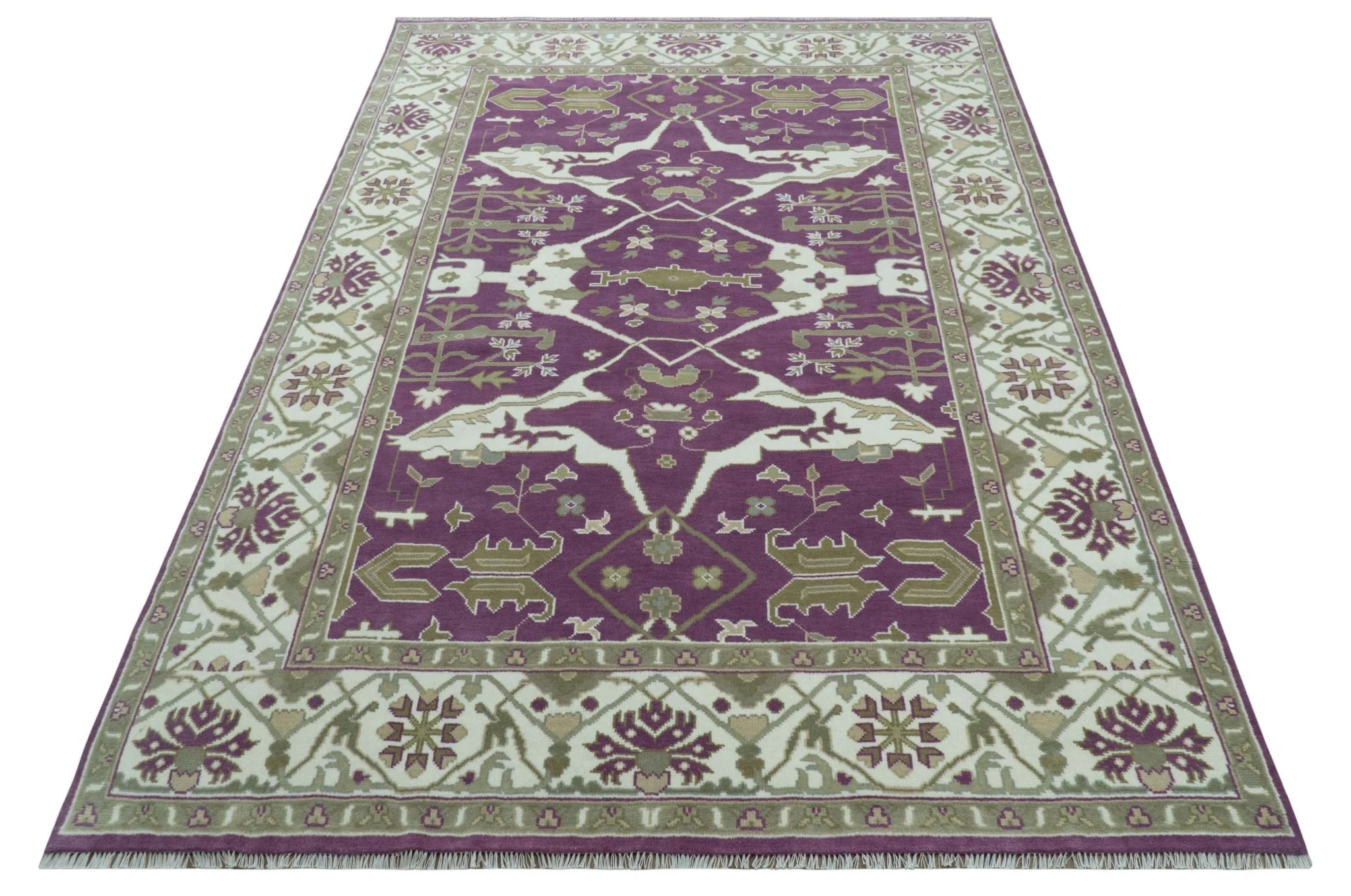 Custom Made Purple, Ivory And Beige Traditional Oushak Design Hand Knotted wool rug - Image 12