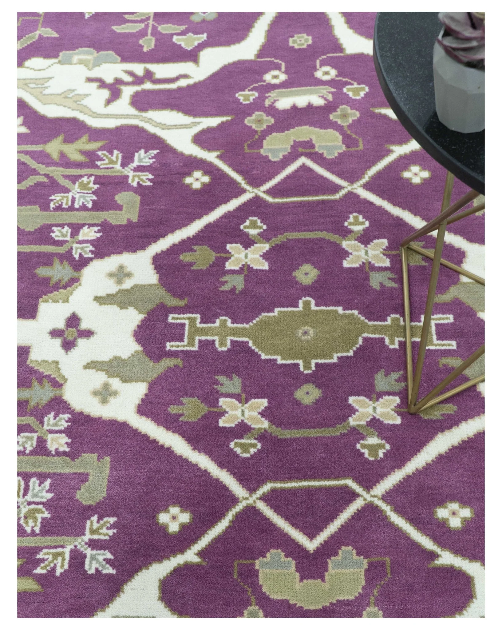 Custom Made Purple, Ivory And Beige Traditional Oushak Design Hand Knotted wool rug - Image 3