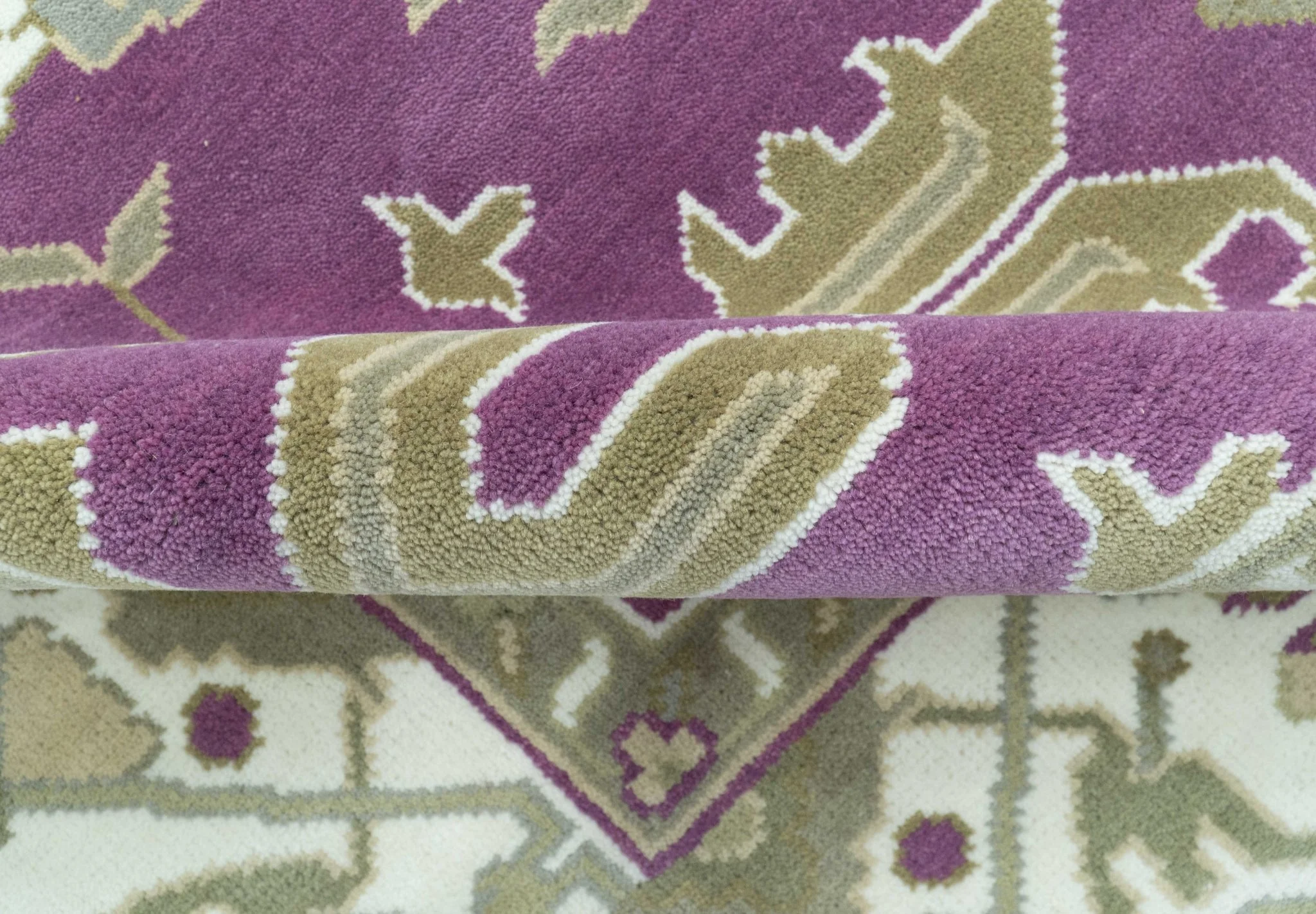 Custom Made Purple, Ivory And Beige Traditional Oushak Design Hand Knotted wool rug - Image 6