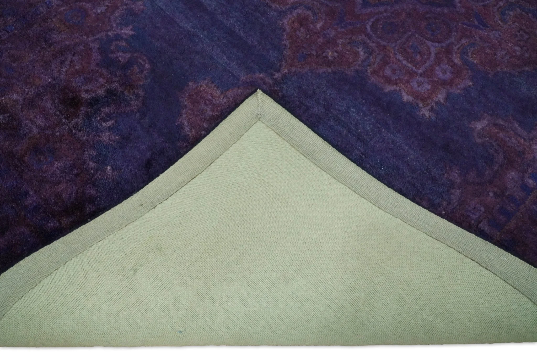 Custom Made Purple Traditional Floral Design Hand Tufted Overdyed Wool Area Rug - Image 5