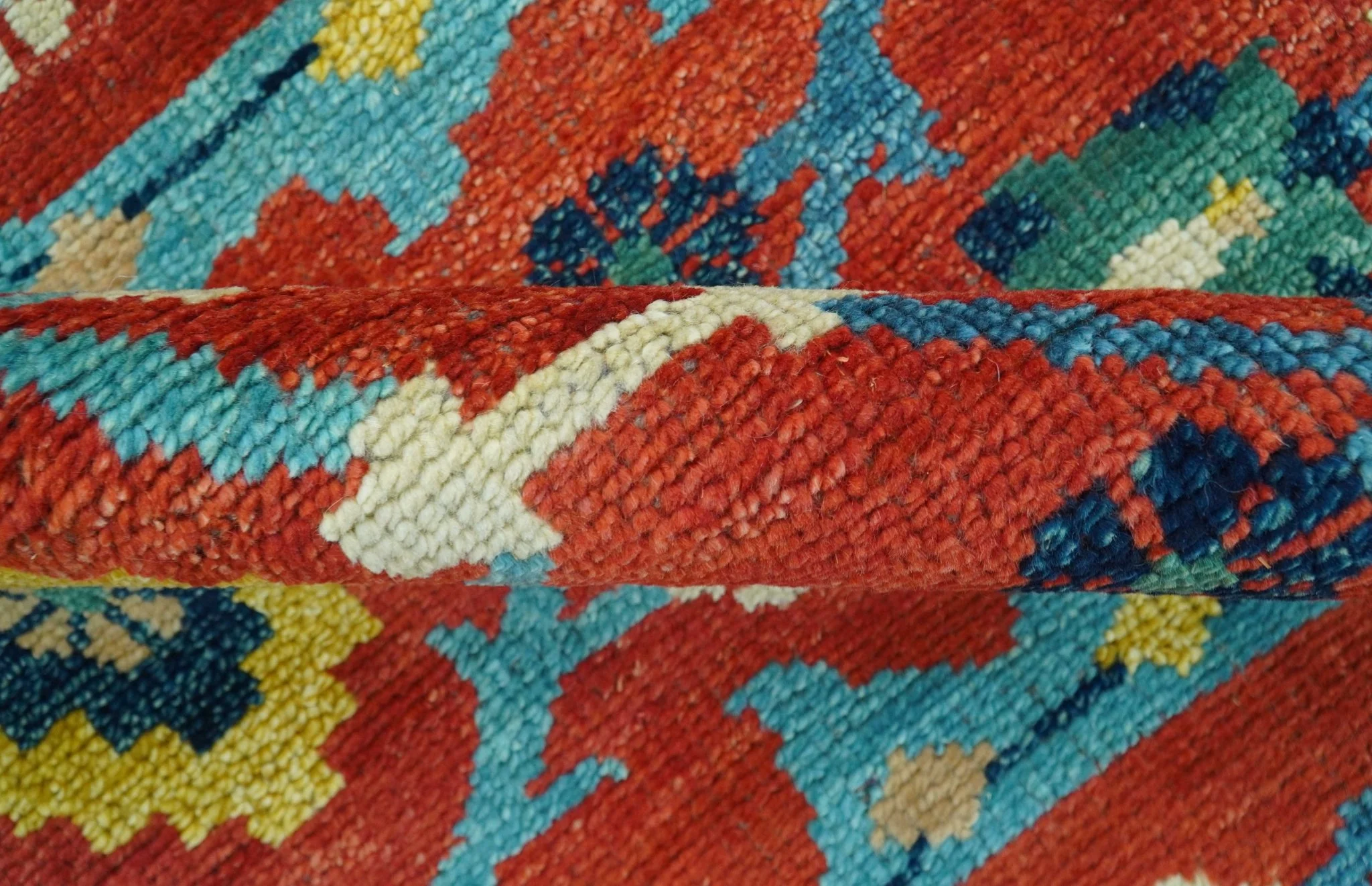 Custom Made Red And Blue Traditional Floral Motifs Hand Knotted Wool Rug - Image 8