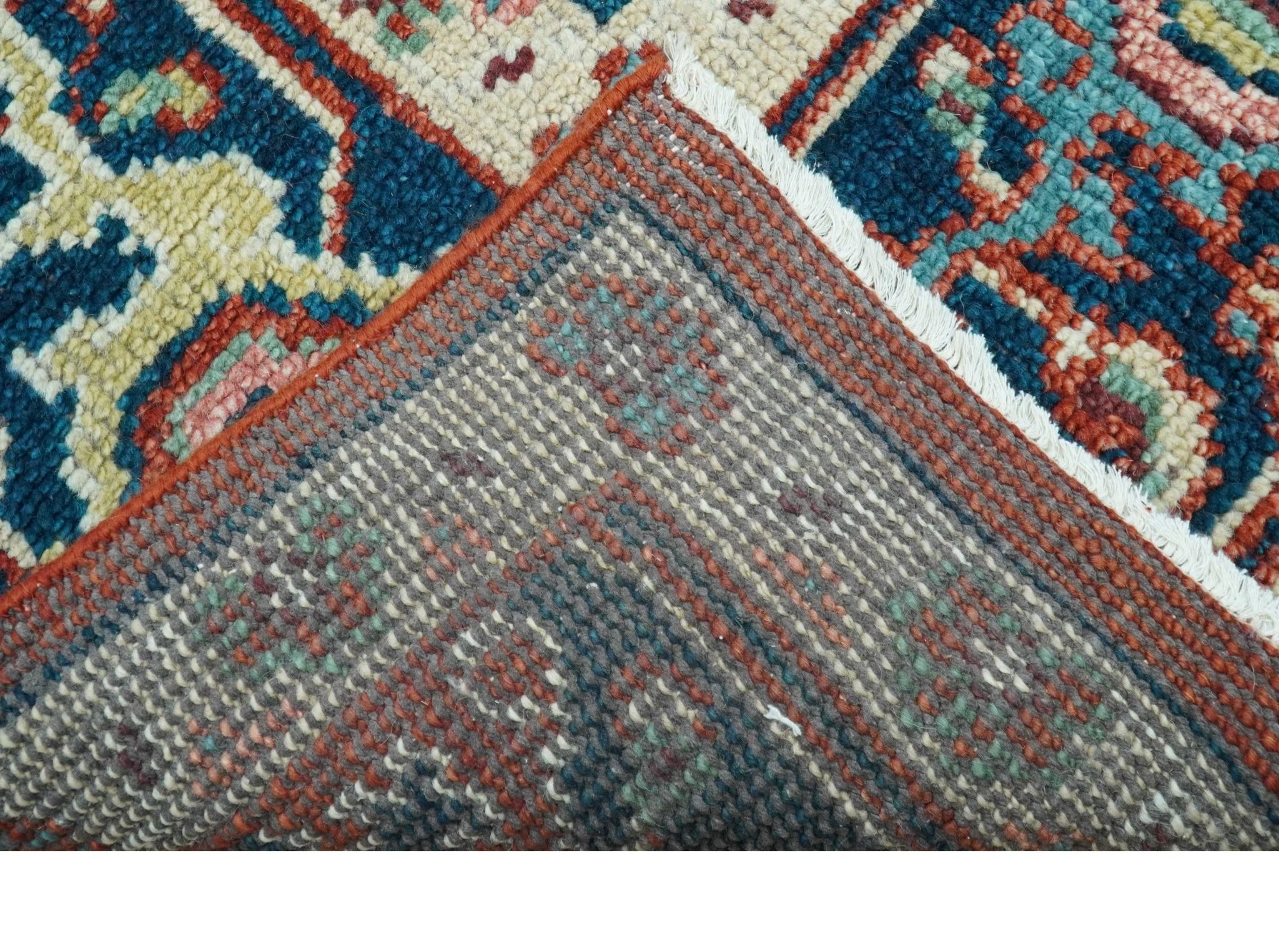 Custom Made Red And Blue Traditional Hand Knotted Wool Rug - Image 4