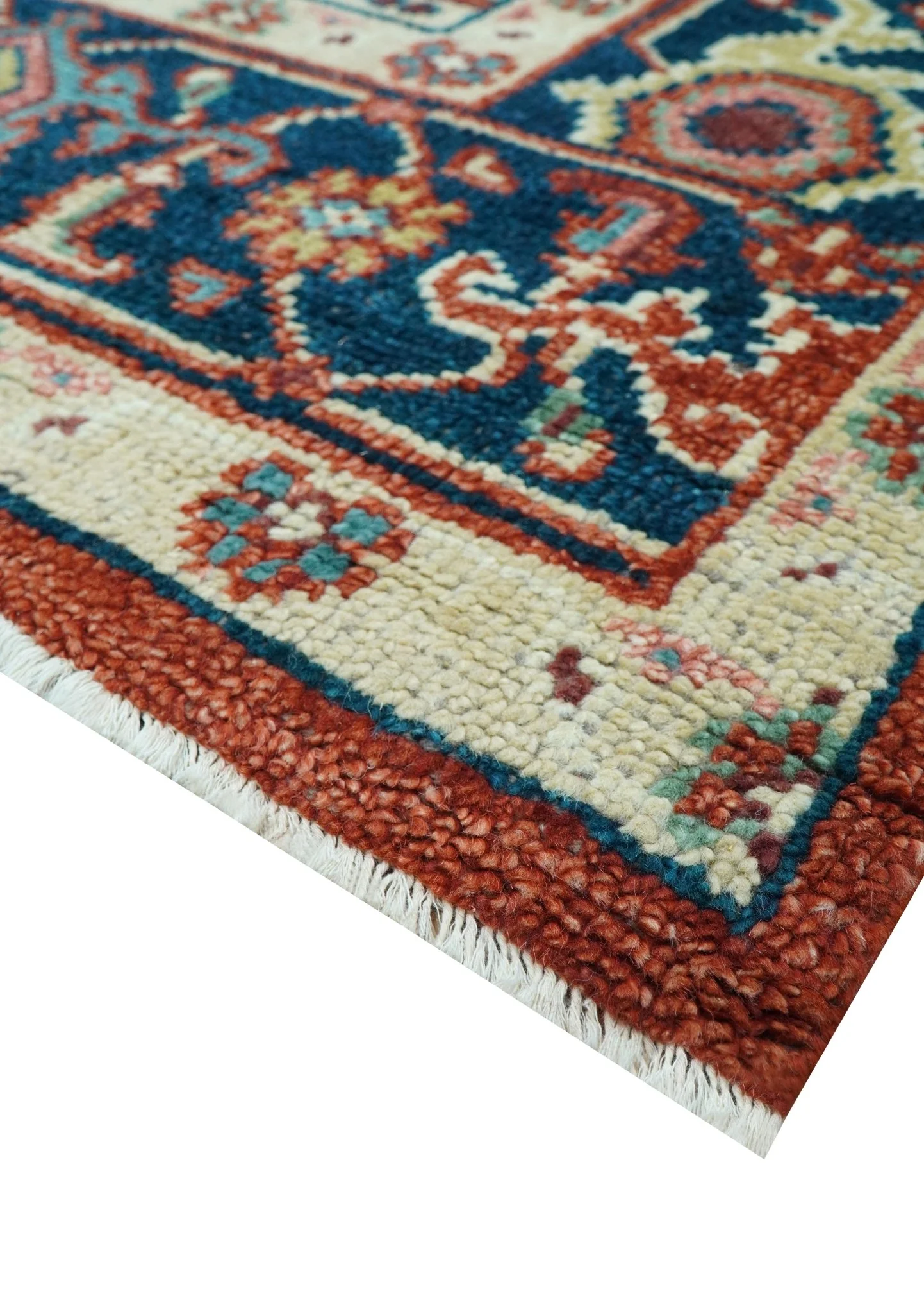 Custom Made Red And Blue Traditional Hand Knotted Wool Rug - Image 5