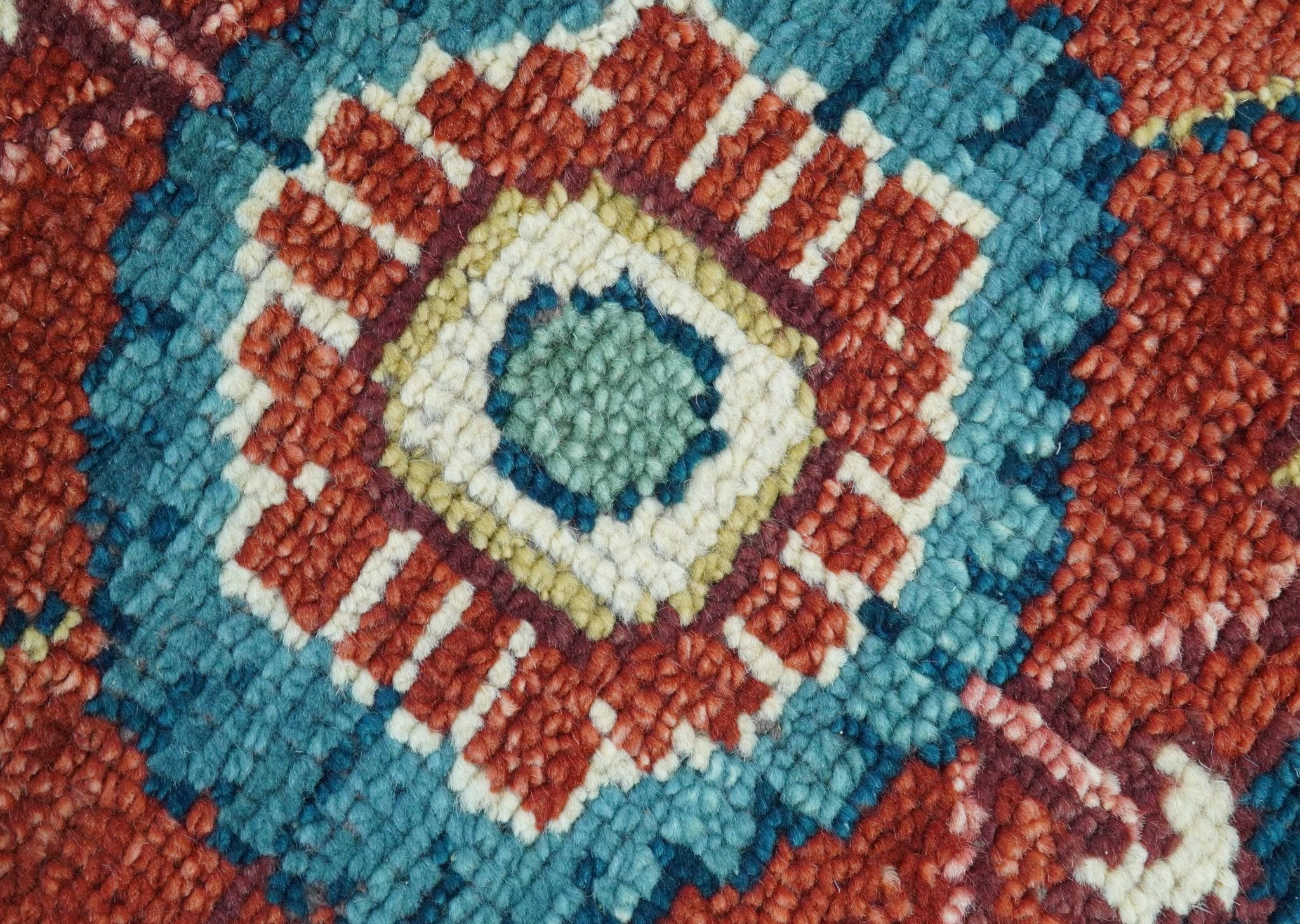 Custom Made Red And Blue Traditional Hand Knotted Wool Rug - Image 7