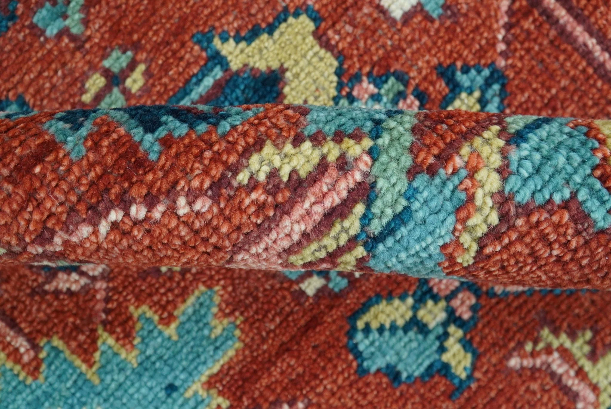 Custom Made Red And Blue Traditional Hand Knotted Wool Rug - Image 8