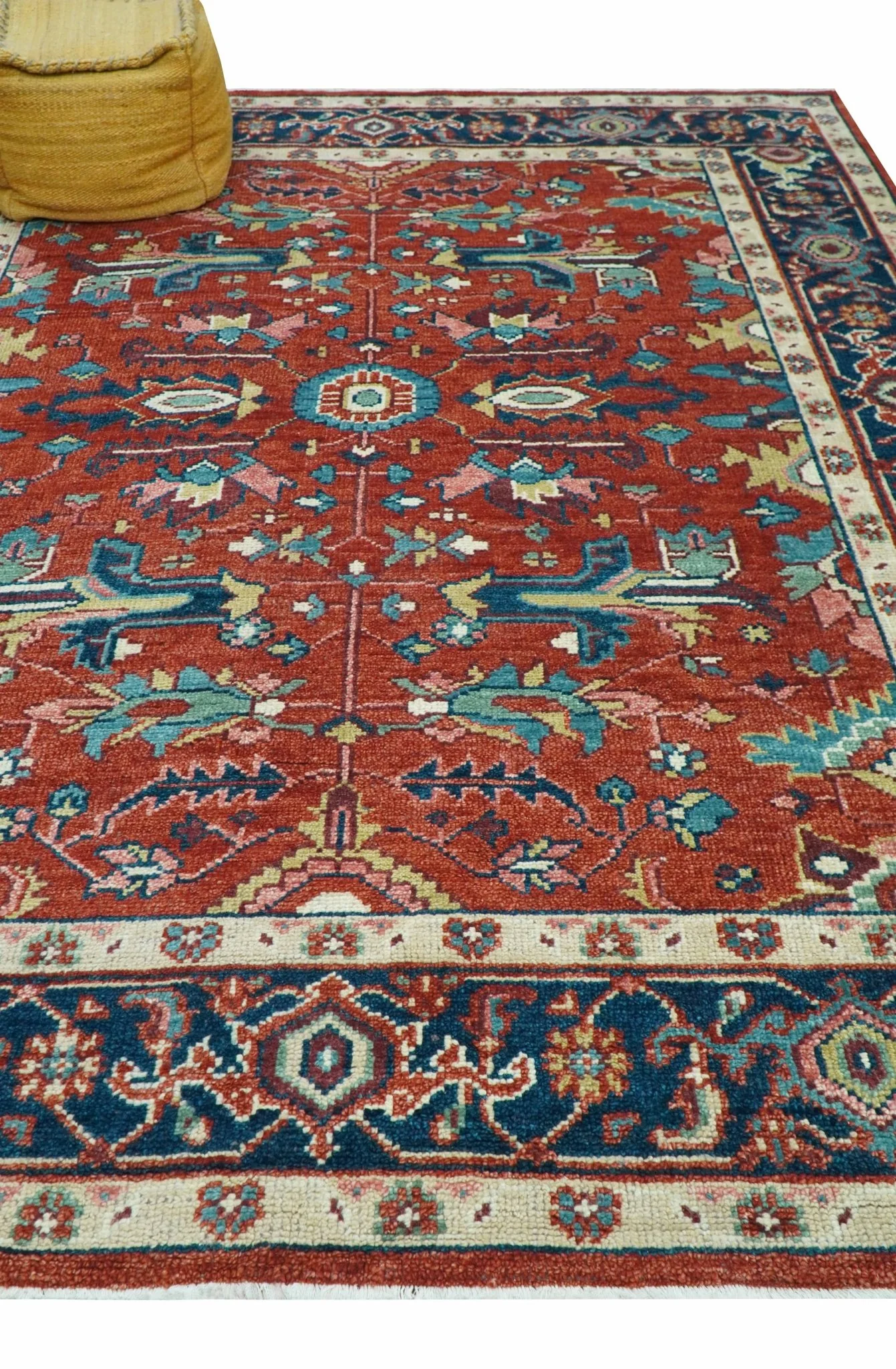 Custom Made Red And Blue Traditional Hand Knotted Wool Rug - Image 9