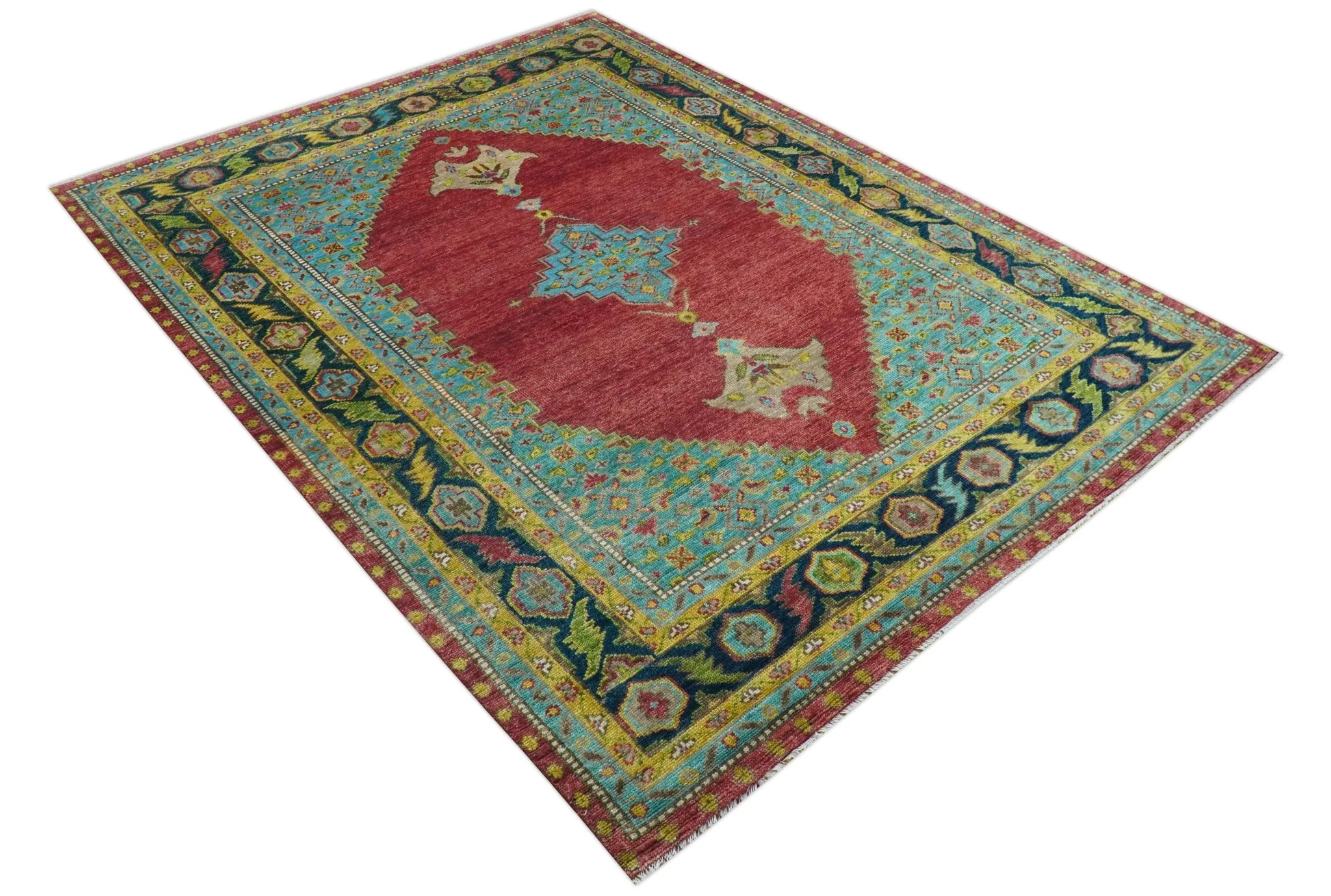 Custom Made Red And Blue Traditional Serapi Hand Knotted Wool Rug - Image 10