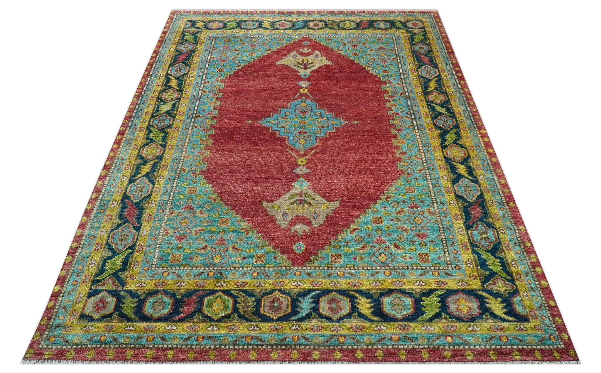 Custom Made Red And Blue Traditional Serapi Hand Knotted Wool Rug - Image 11