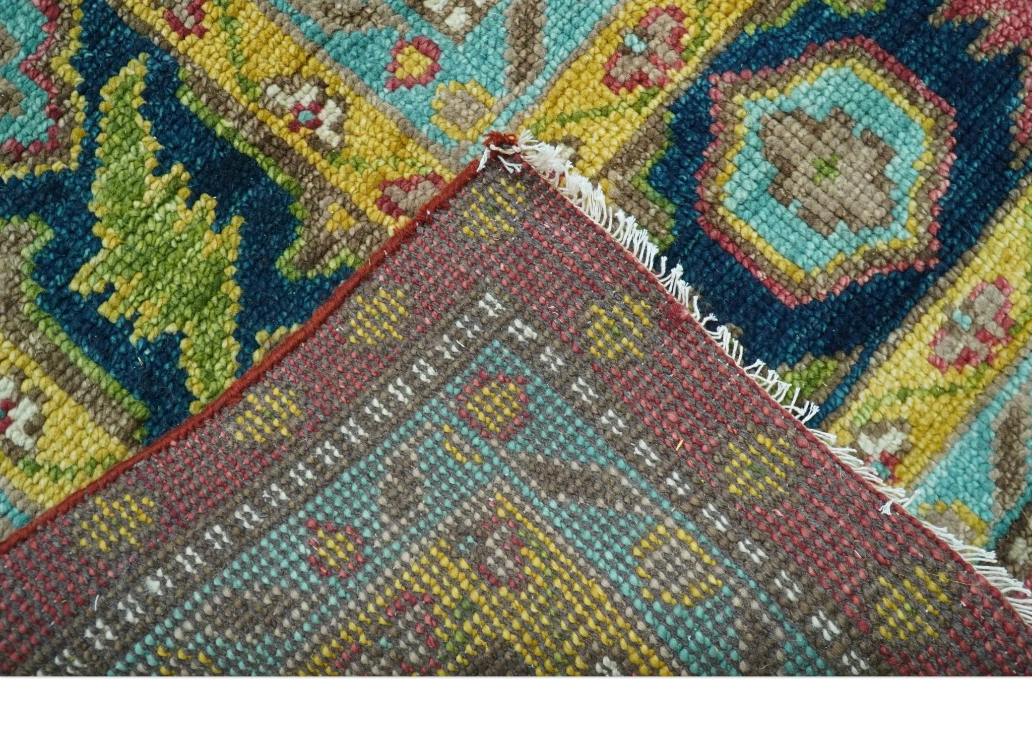 Custom Made Red And Blue Traditional Serapi Hand Knotted Wool Rug - Image 4