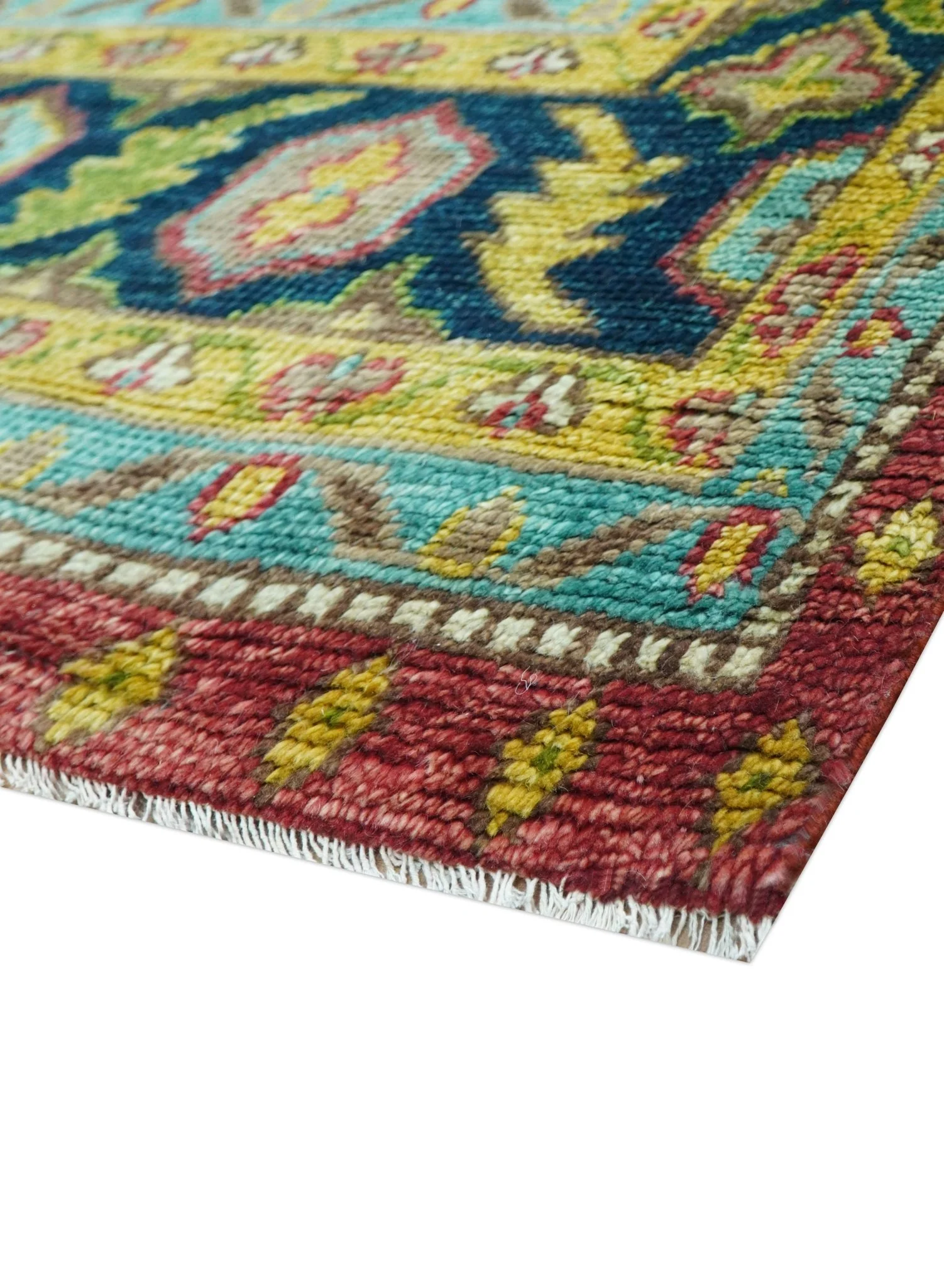 Custom Made Red And Blue Traditional Serapi Hand Knotted Wool Rug - Image 5