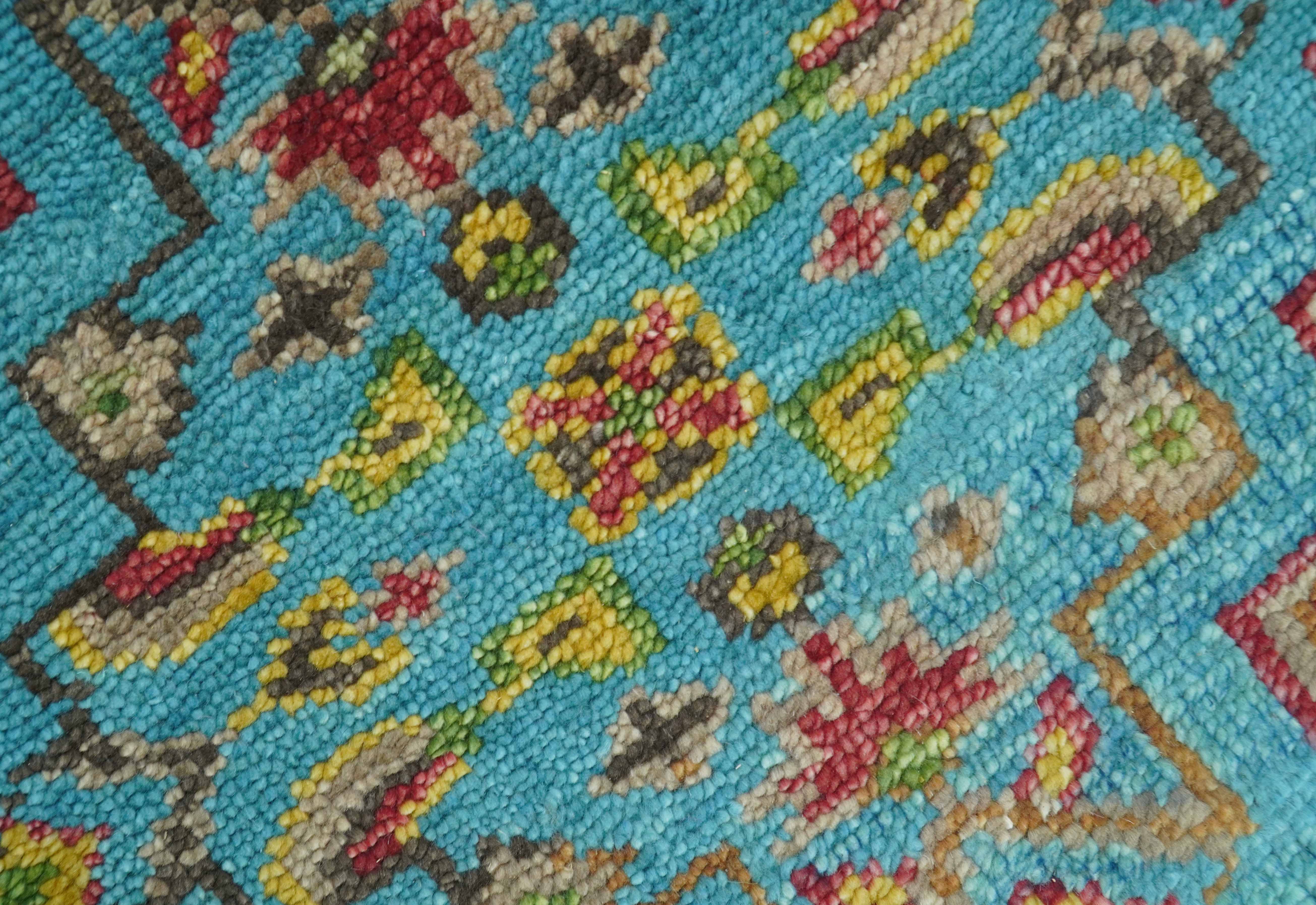 Custom Made Red And Blue Traditional Serapi Hand Knotted Wool Rug - Image 8