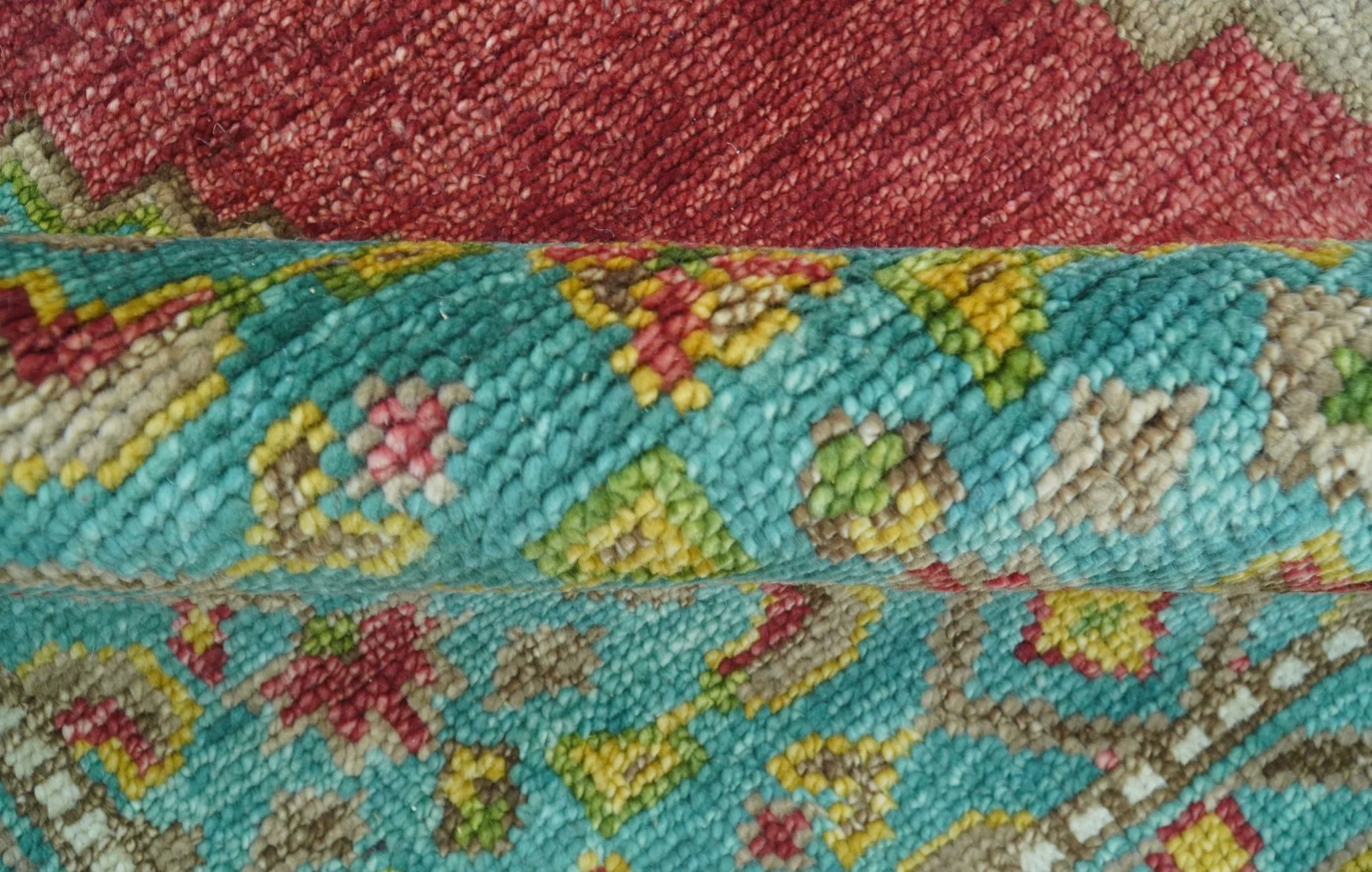 Custom Made Red And Blue Traditional Serapi Hand Knotted Wool Rug - Image 9