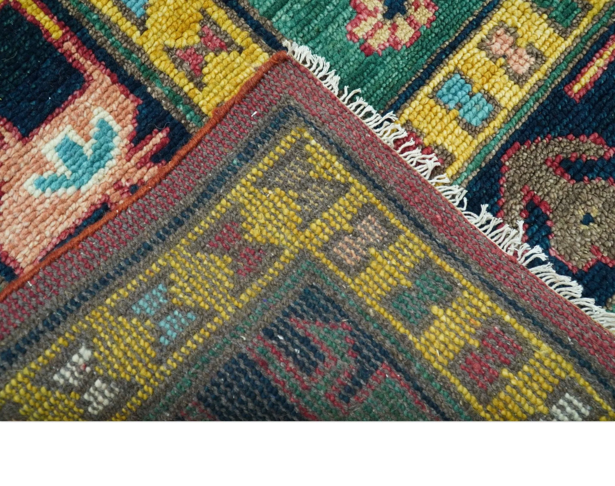 Custom Made Red And Green Traditional Heriz Design Hand Knotted Wool Rug - Image 5