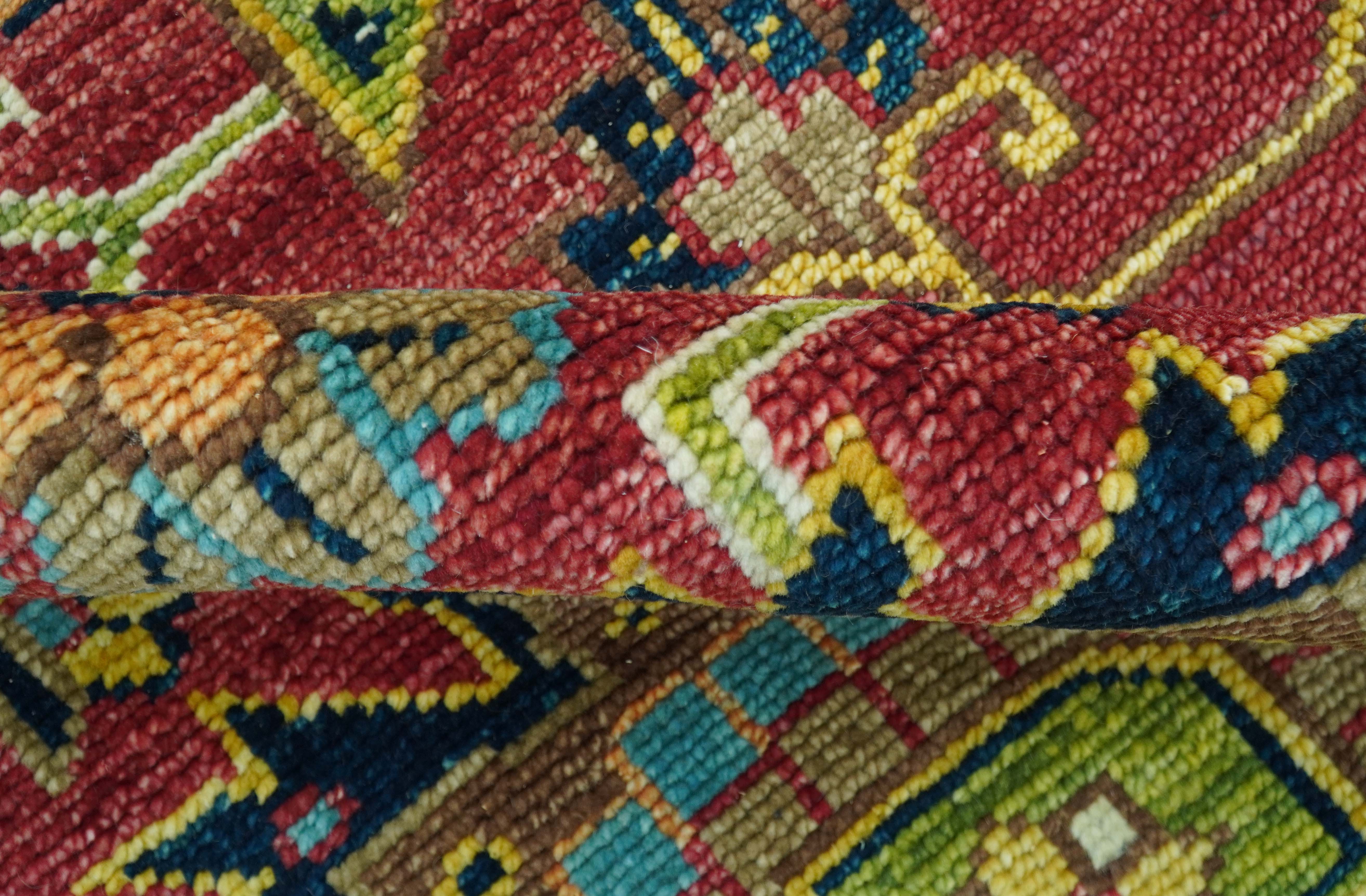 Custom Made Red And Mustard Traditional Floral Design Hand Knotted Wool Rug - Image 10