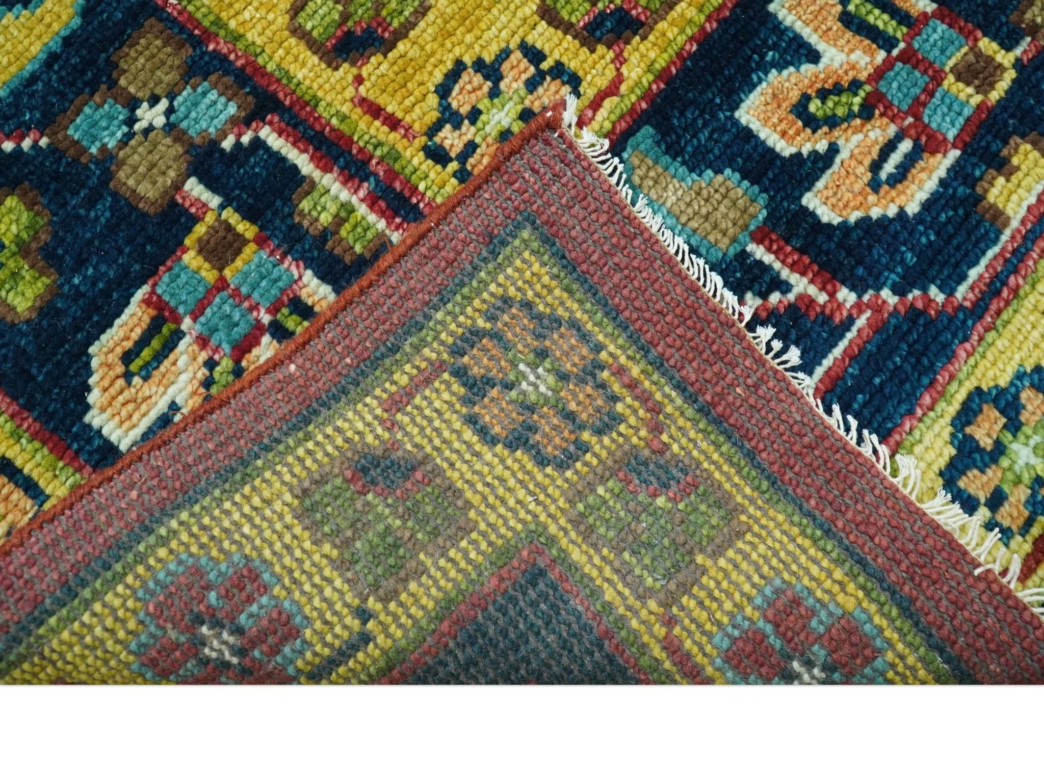 Custom Made Red And Mustard Traditional Floral Design Hand Knotted Wool Rug - Image 6