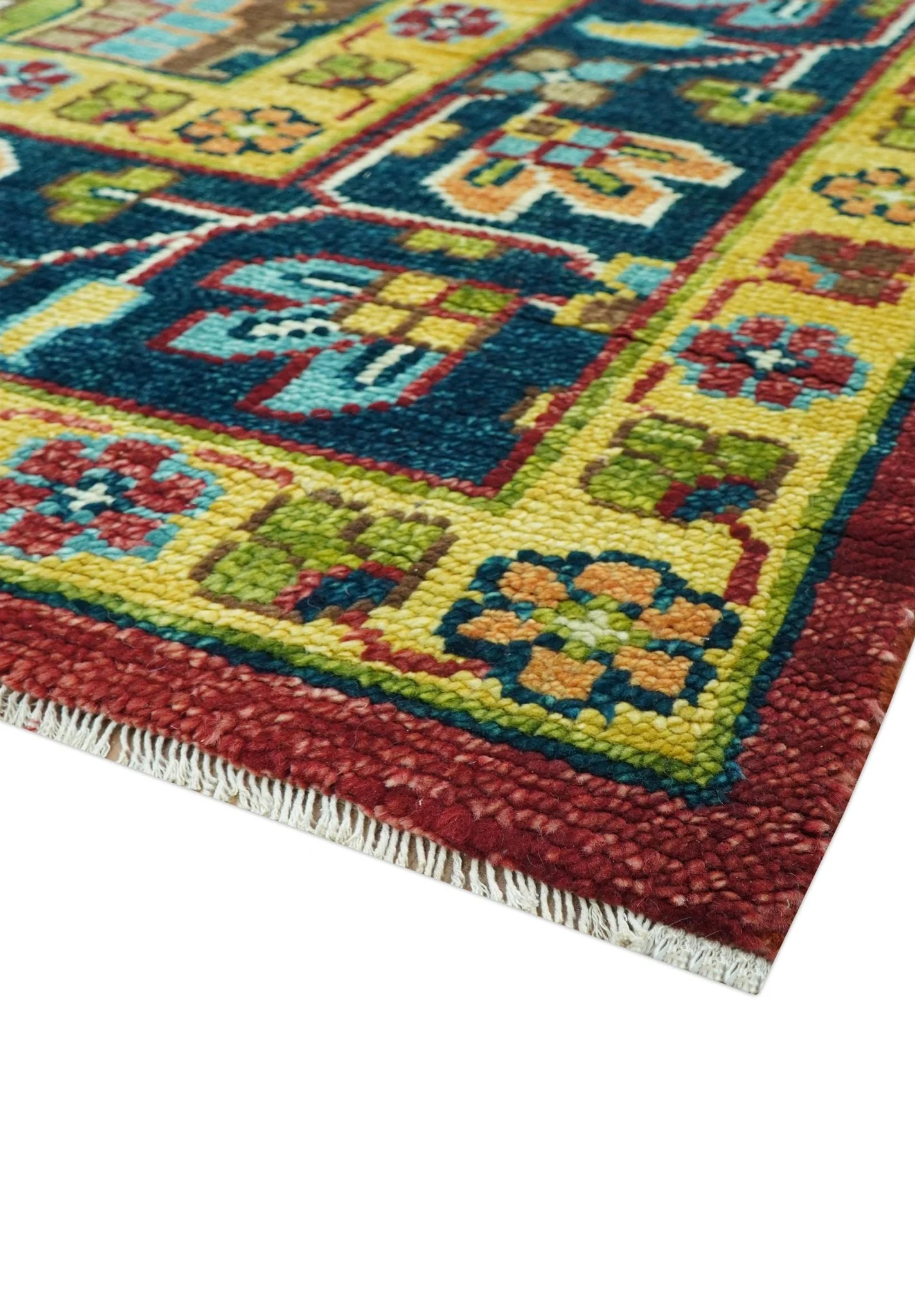 Custom Made Red And Mustard Traditional Floral Design Hand Knotted Wool Rug - Image 7