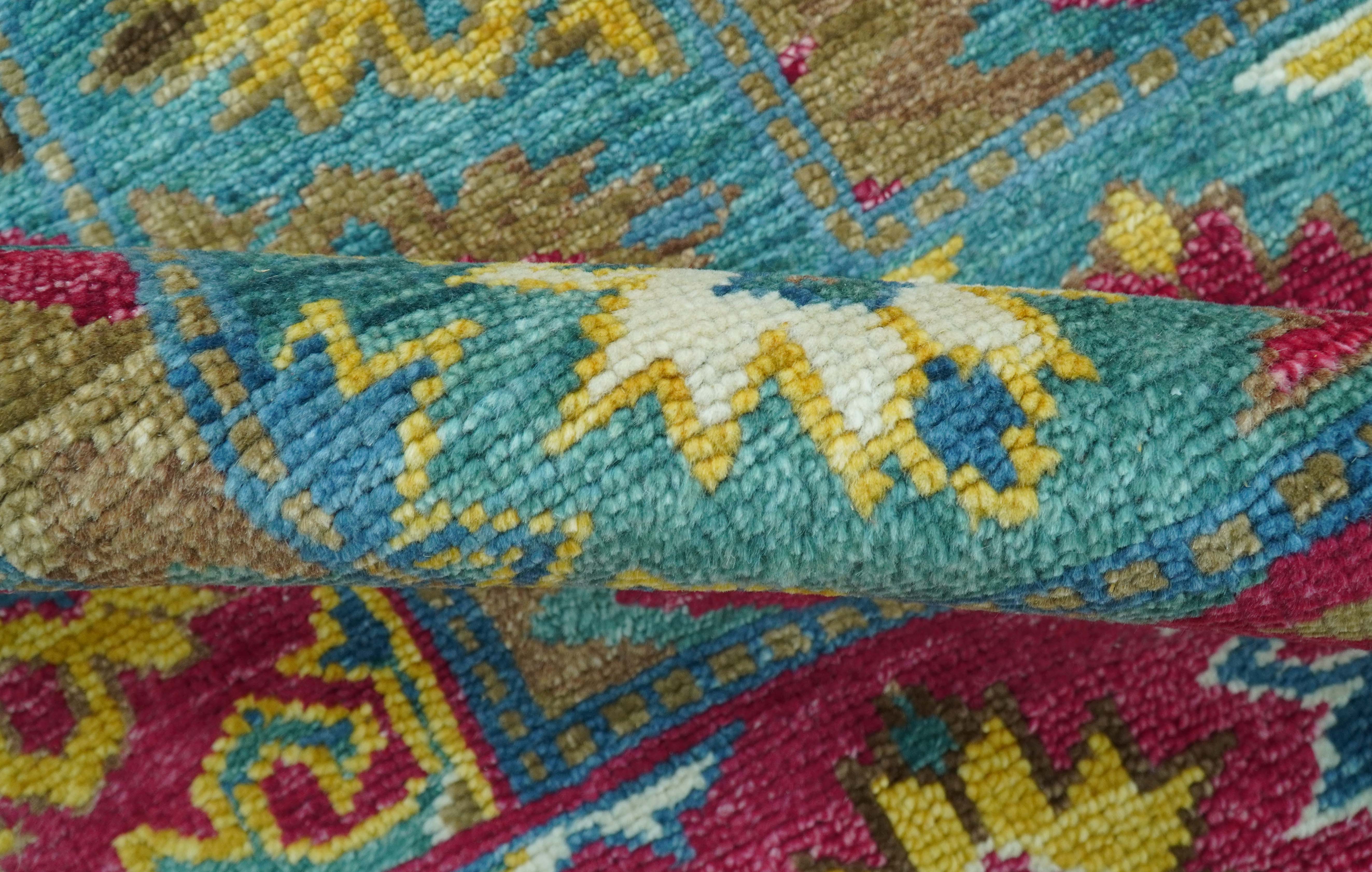 Custom Made Red And Olive Traditional Floral Design Hand Knotted Wool Rug - Image 10