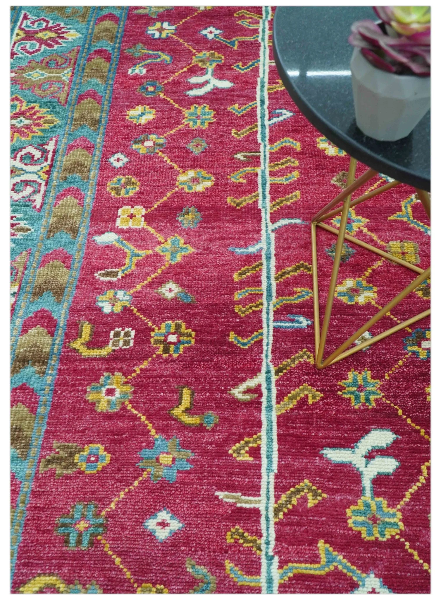 Custom Made Red And Olive Traditional Floral Design Hand Knotted Wool Rug - Image 3