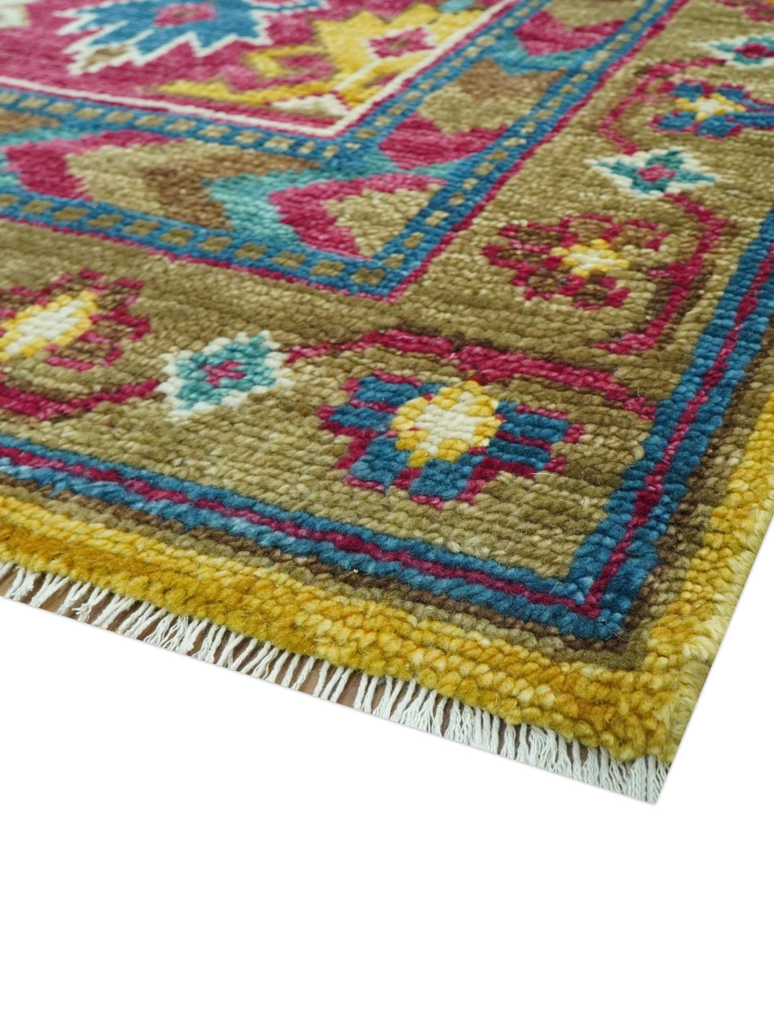 Custom Made Red And Olive Traditional Floral Design Hand Knotted Wool Rug - Image 6