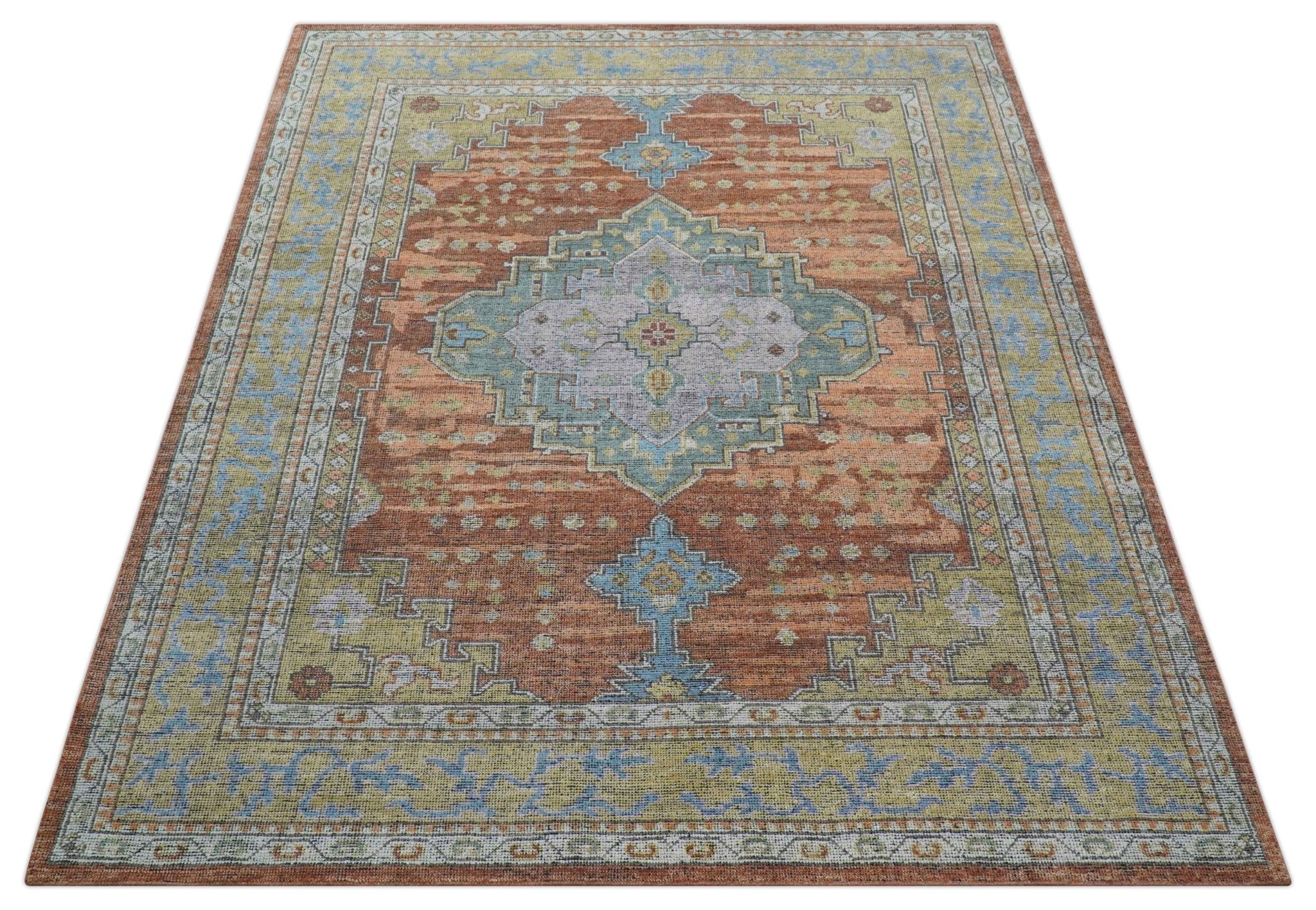 Idris Custom Made Peach, Rust And Beige Turkish Design Hand Knotted Wool Rug - Image 11