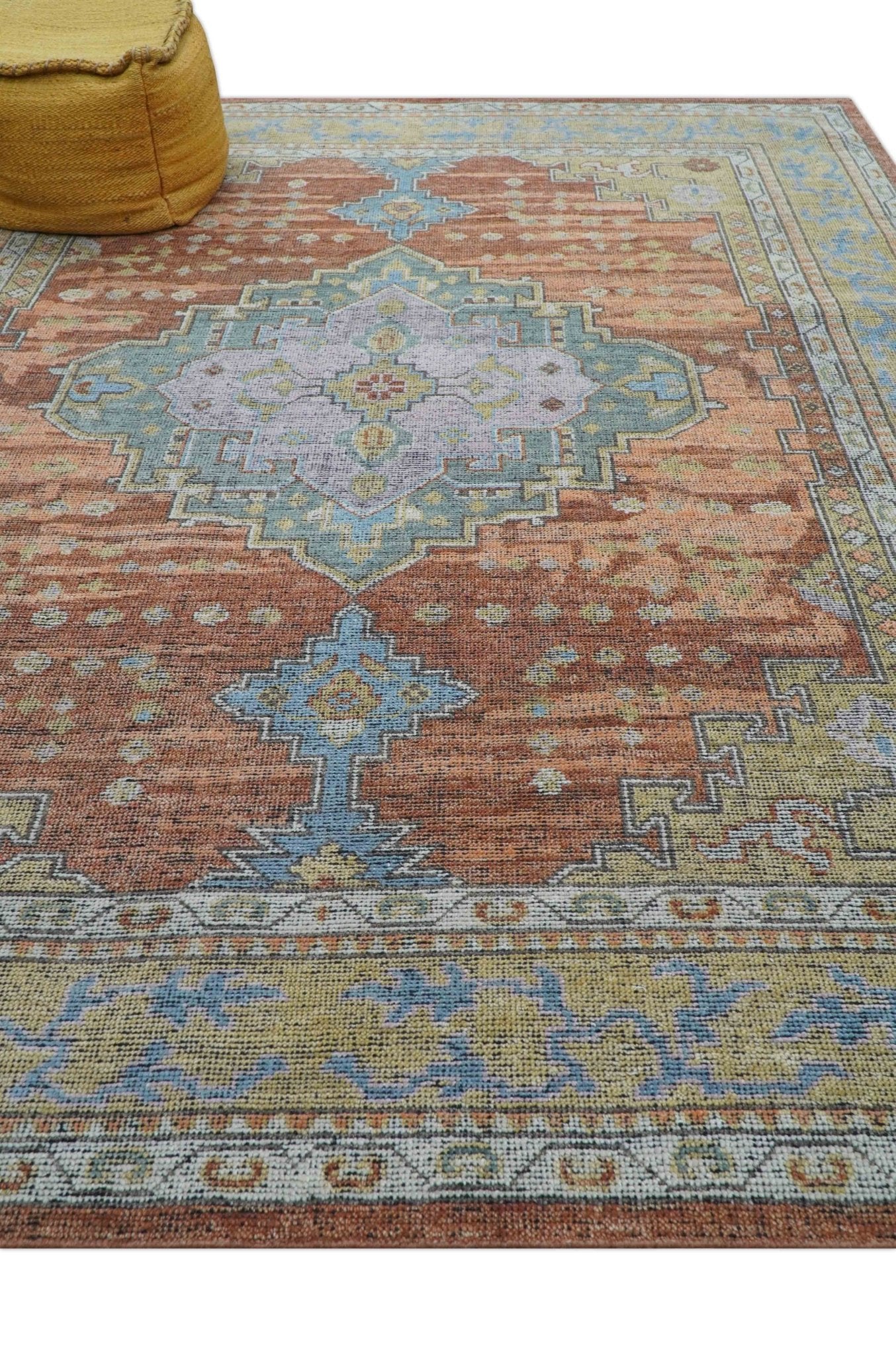Idris Custom Made Peach, Rust And Beige Turkish Design Hand Knotted Wool Rug - Image 3