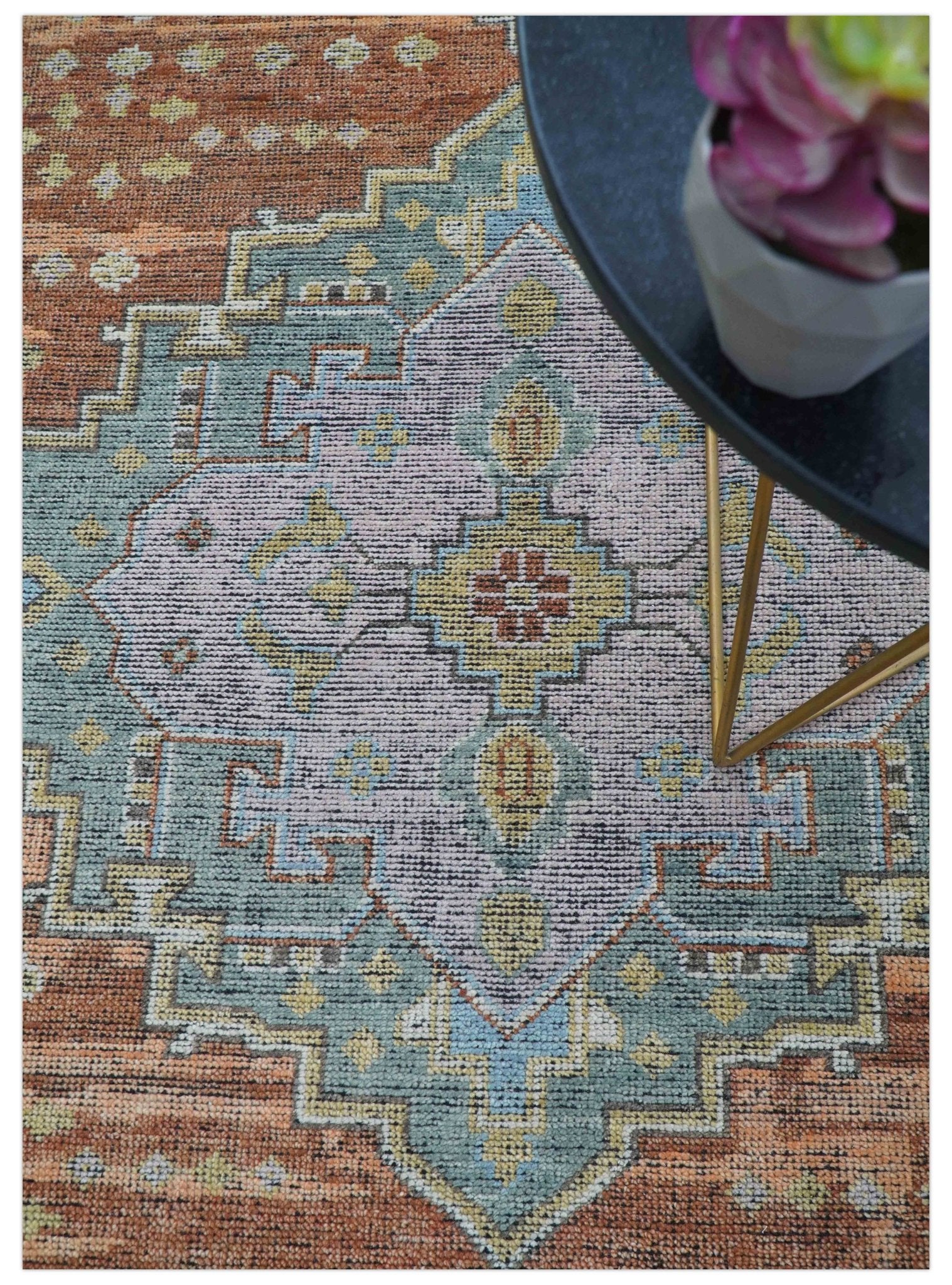 Idris Custom Made Peach, Rust And Beige Turkish Design Hand Knotted Wool Rug - Image 4