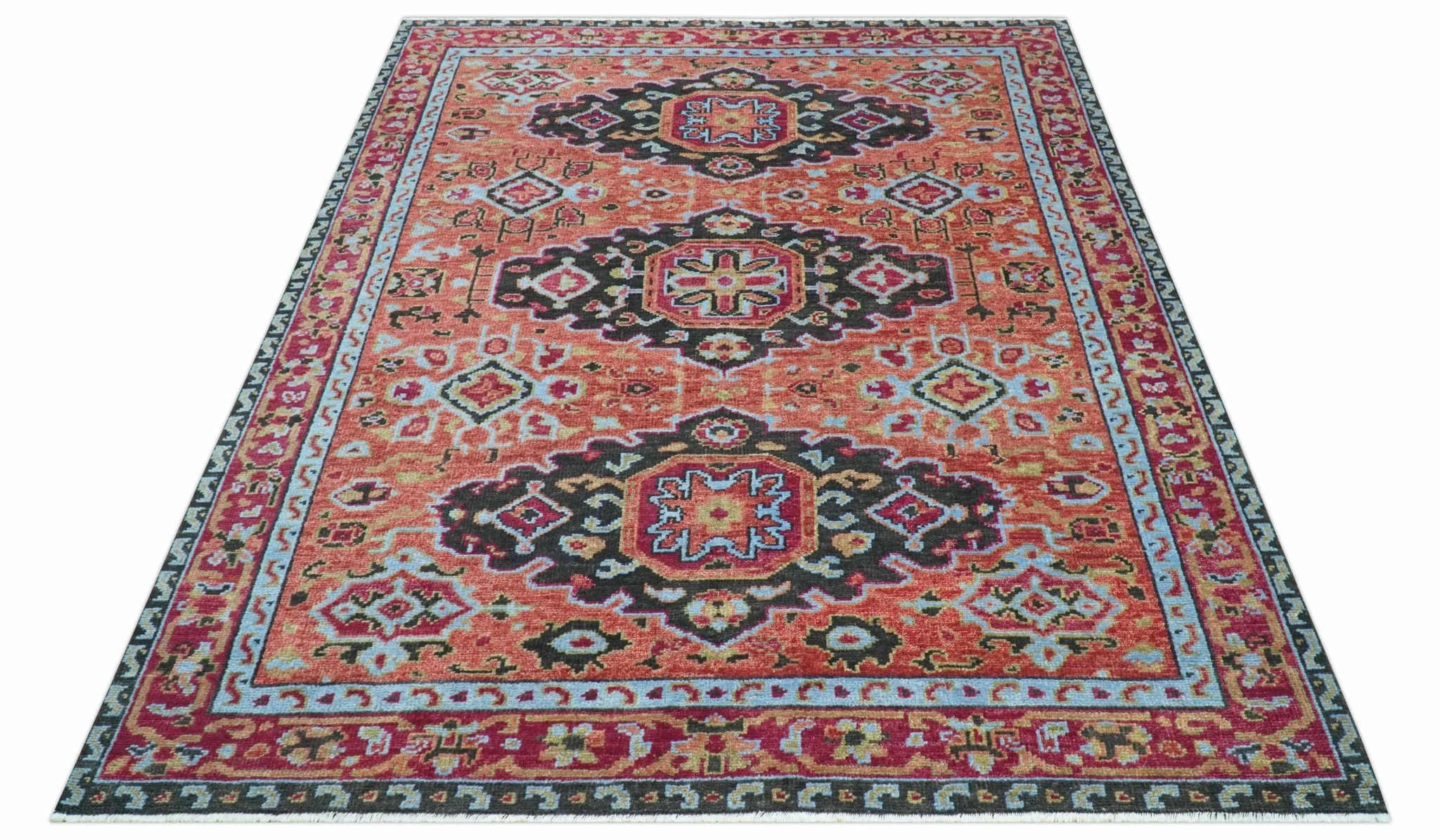 Custom Made Rust And Black Traditional Medallions Design Hand Knotted Wool Rug - Image 10